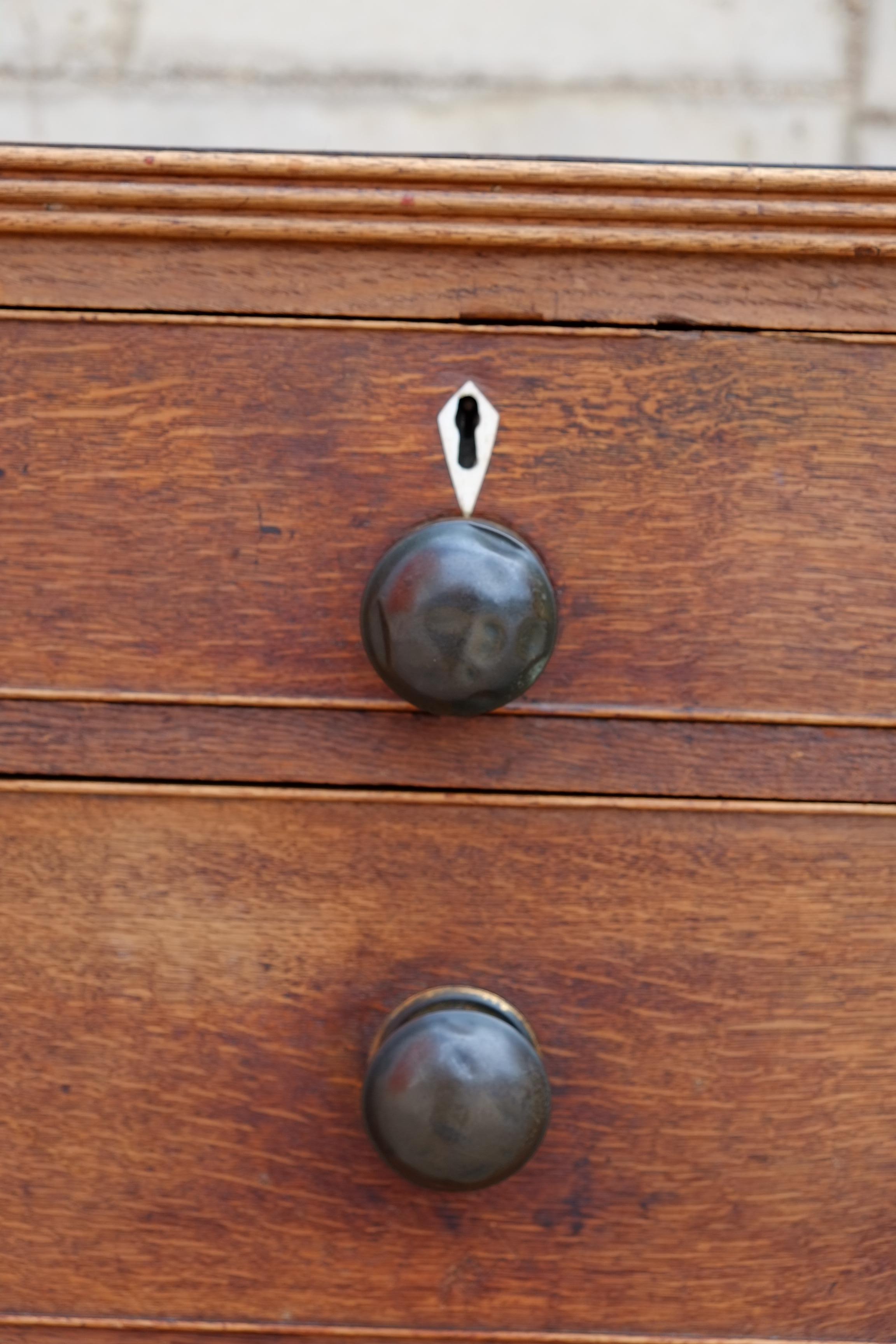 Rare Georgian Antique English Chest of Drawers in Oak with Brass Knobs For Sale 8