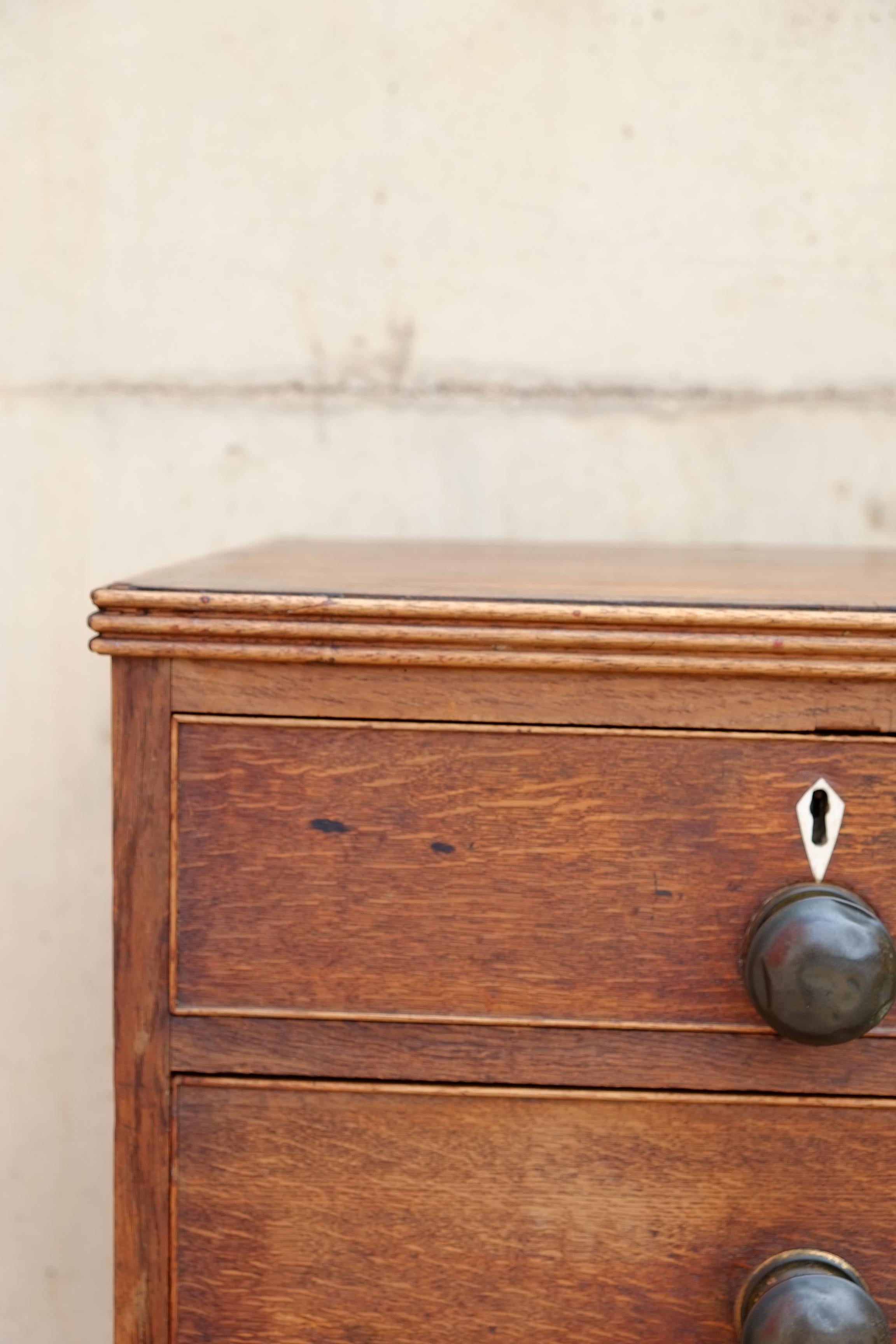 Rare Georgian Antique English Chest of Drawers in Oak with Brass Knobs For Sale 9