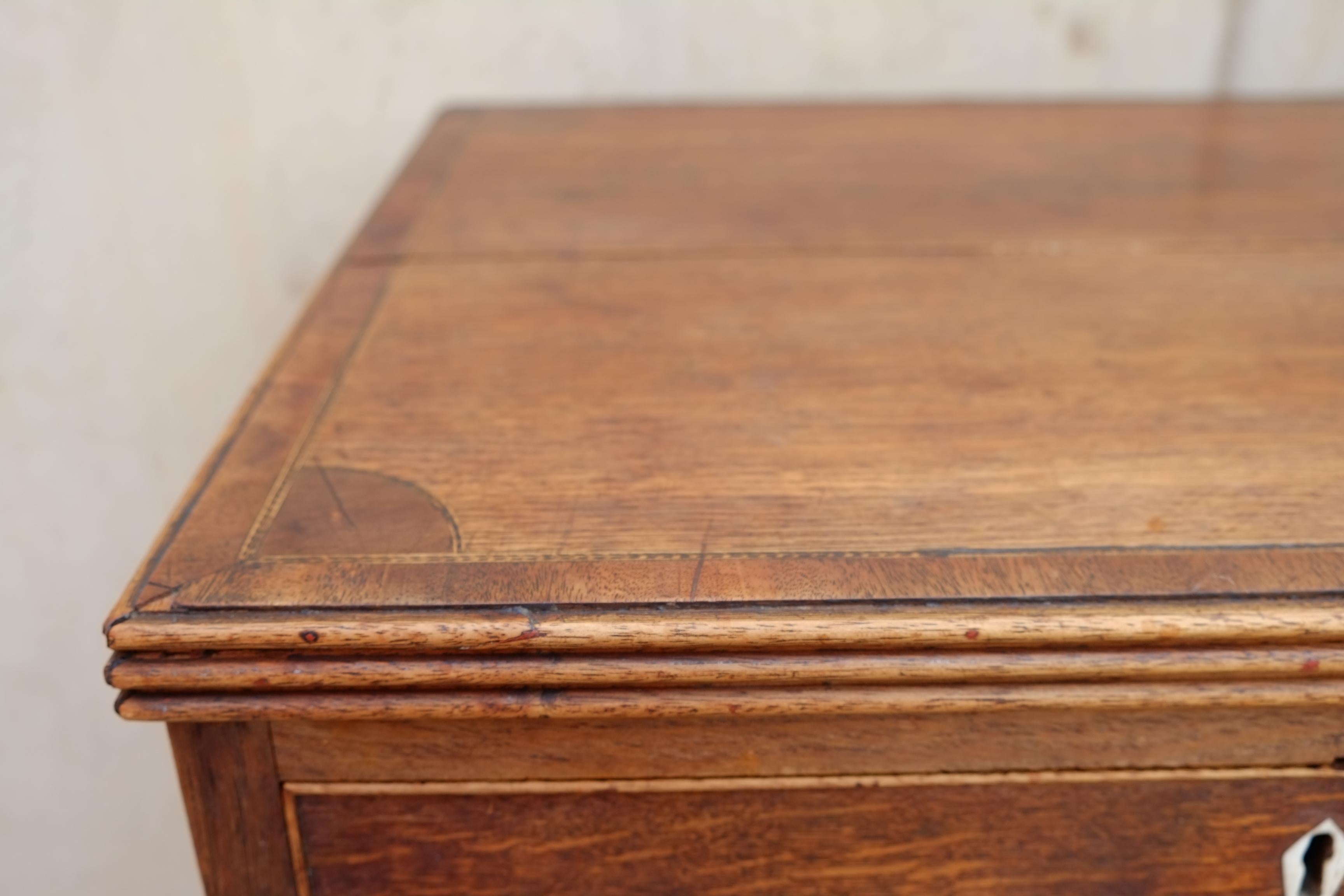 Rare Georgian Antique English Chest of Drawers in Oak with Brass Knobs For Sale 11