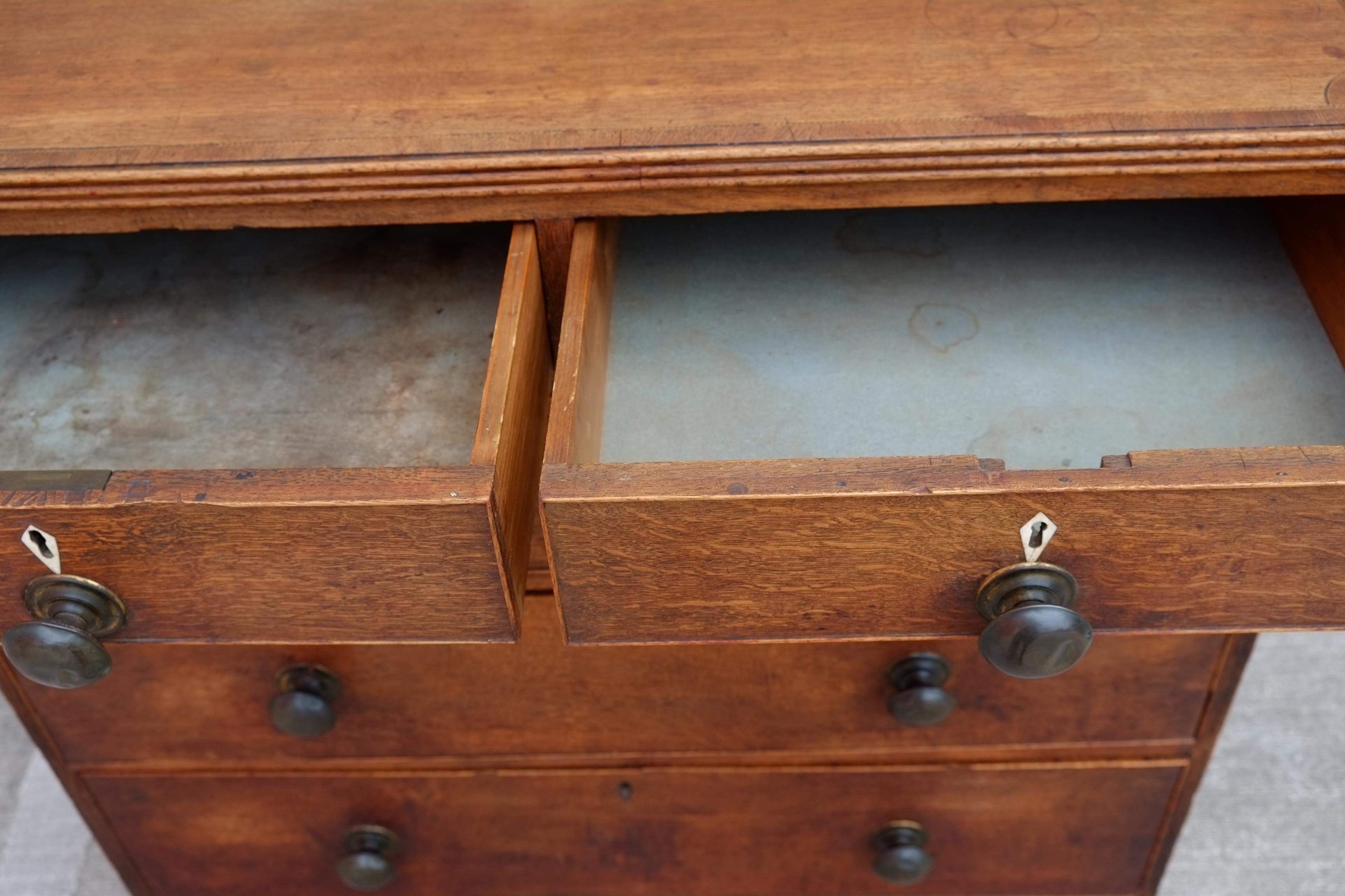 Rare Georgian Antique English Chest of Drawers in Oak with Brass Knobs For Sale 13