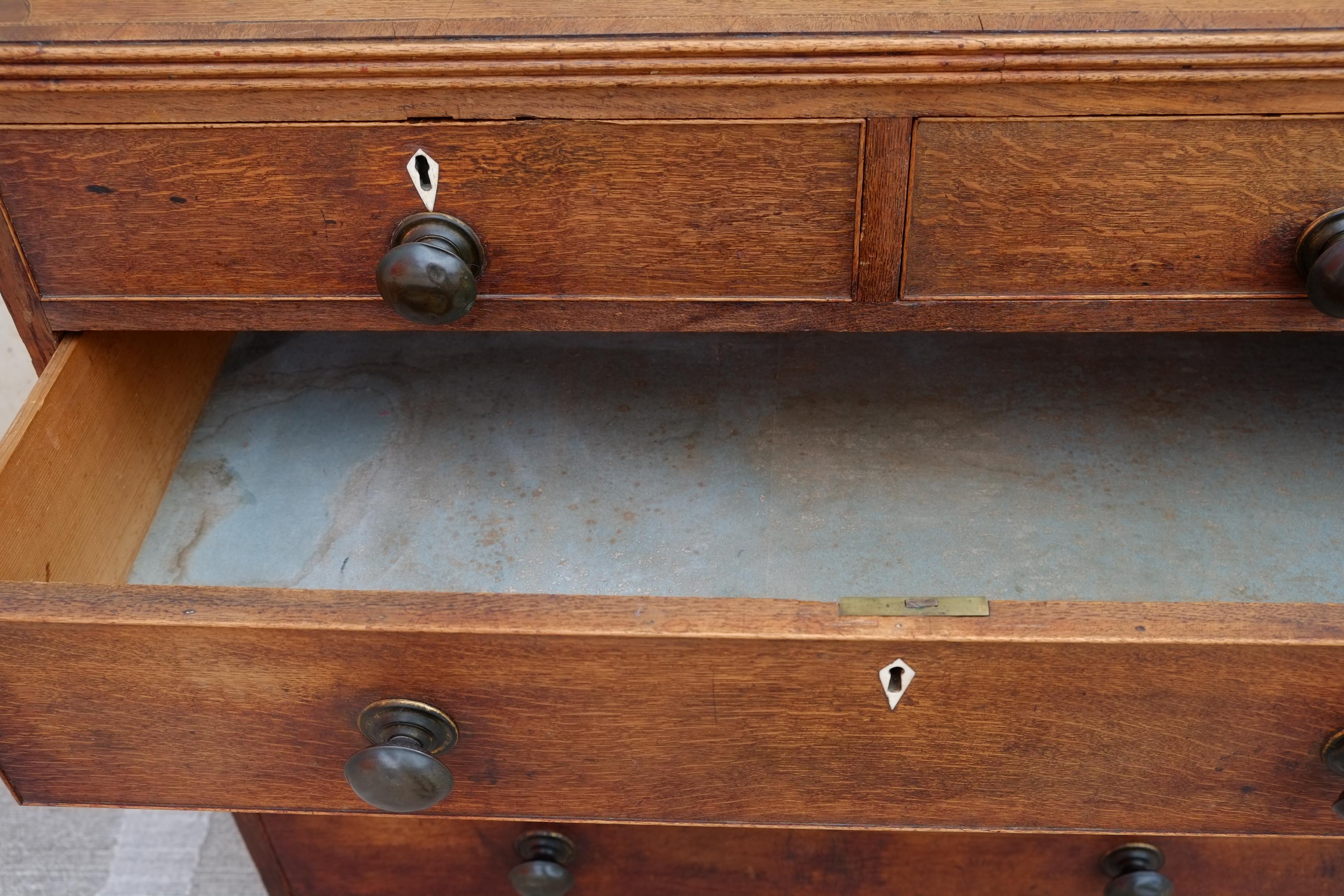 Rare Georgian Antique English Chest of Drawers in Oak with Brass Knobs For Sale 14