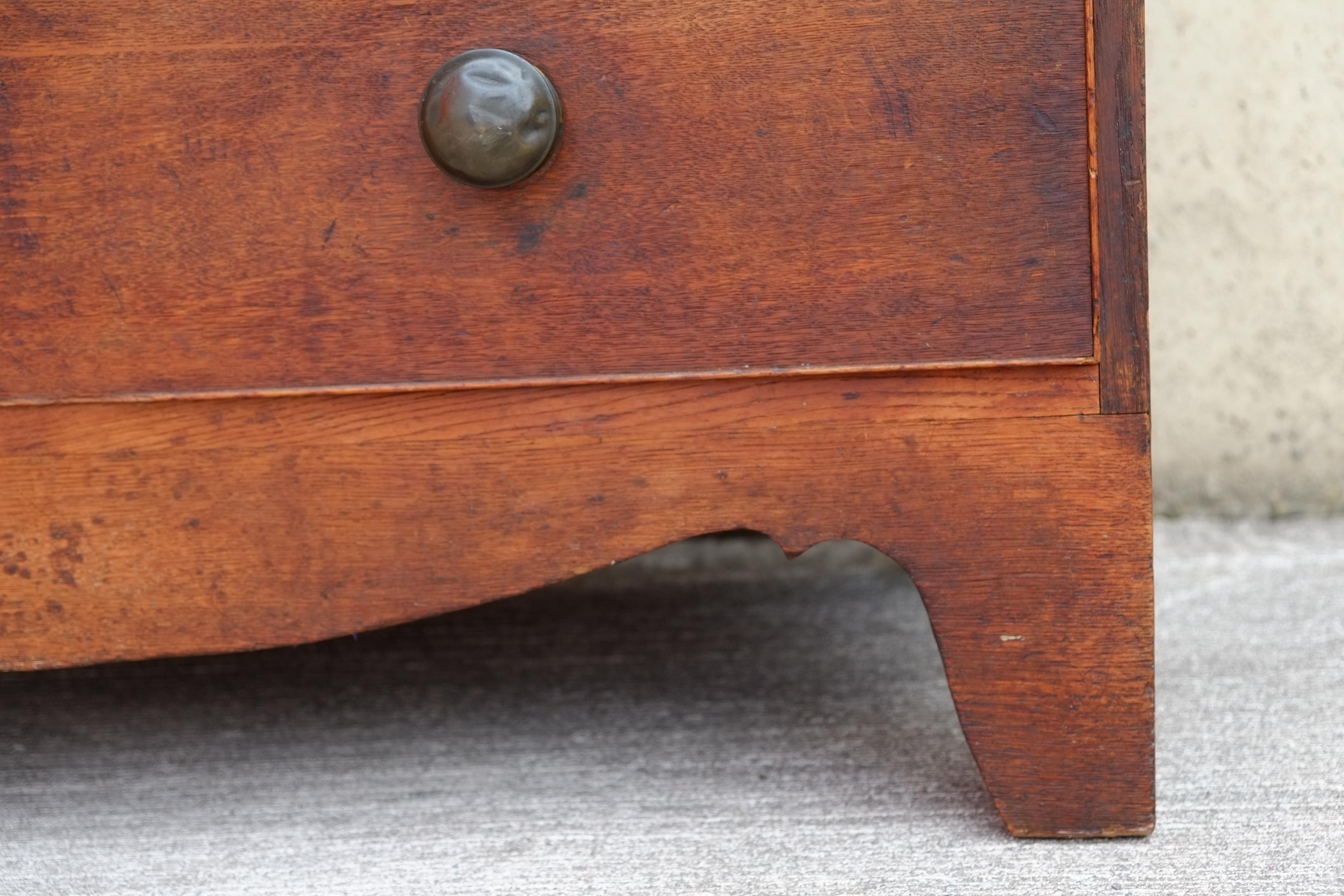 Rare Georgian Antique English Chest of Drawers in Oak with Brass Knobs For Sale 3