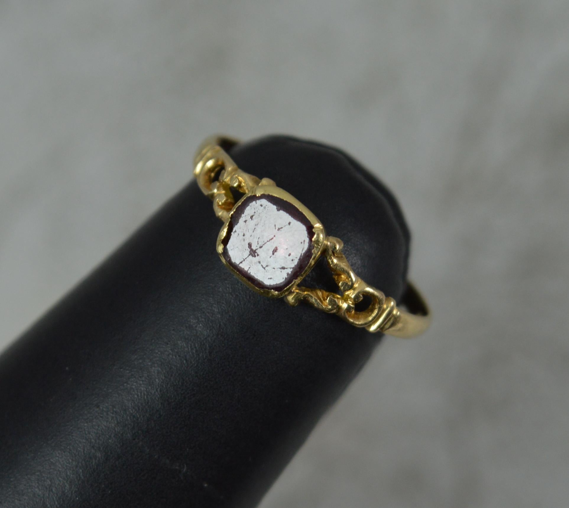 Rare Georgian Childrens Foiled Garnet Solitaire and 18ct Gold Ring, c1790 6