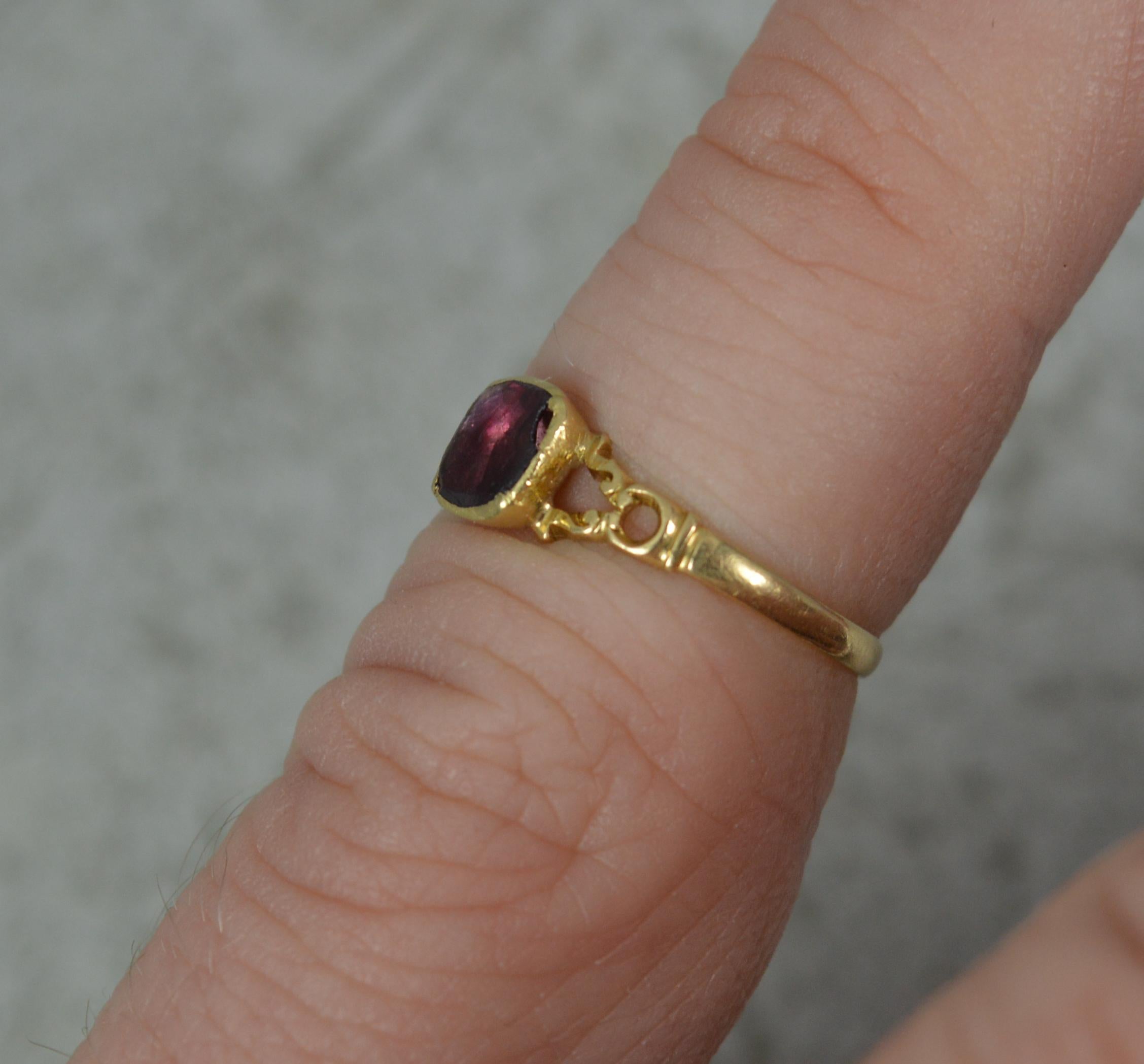 Square Cut Rare Georgian Childrens Foiled Garnet Solitaire and 18ct Gold Ring, c1790