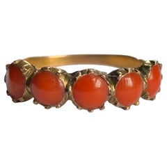 RARE Georgian Coral Half Hoop Ring in Yellow Gold