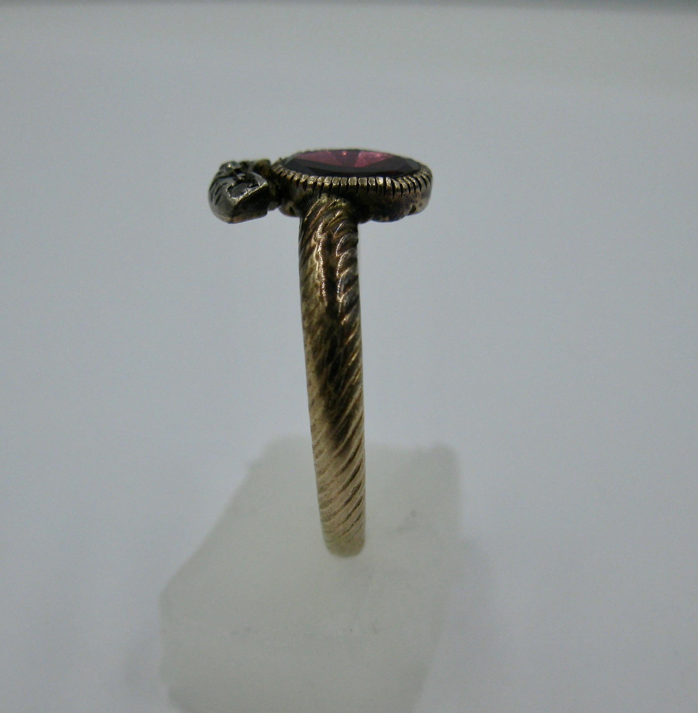 Rare Georgian Crowned Garnet Rose Cut Diamond Ring 1700s Gold Museum Quality For Sale 4