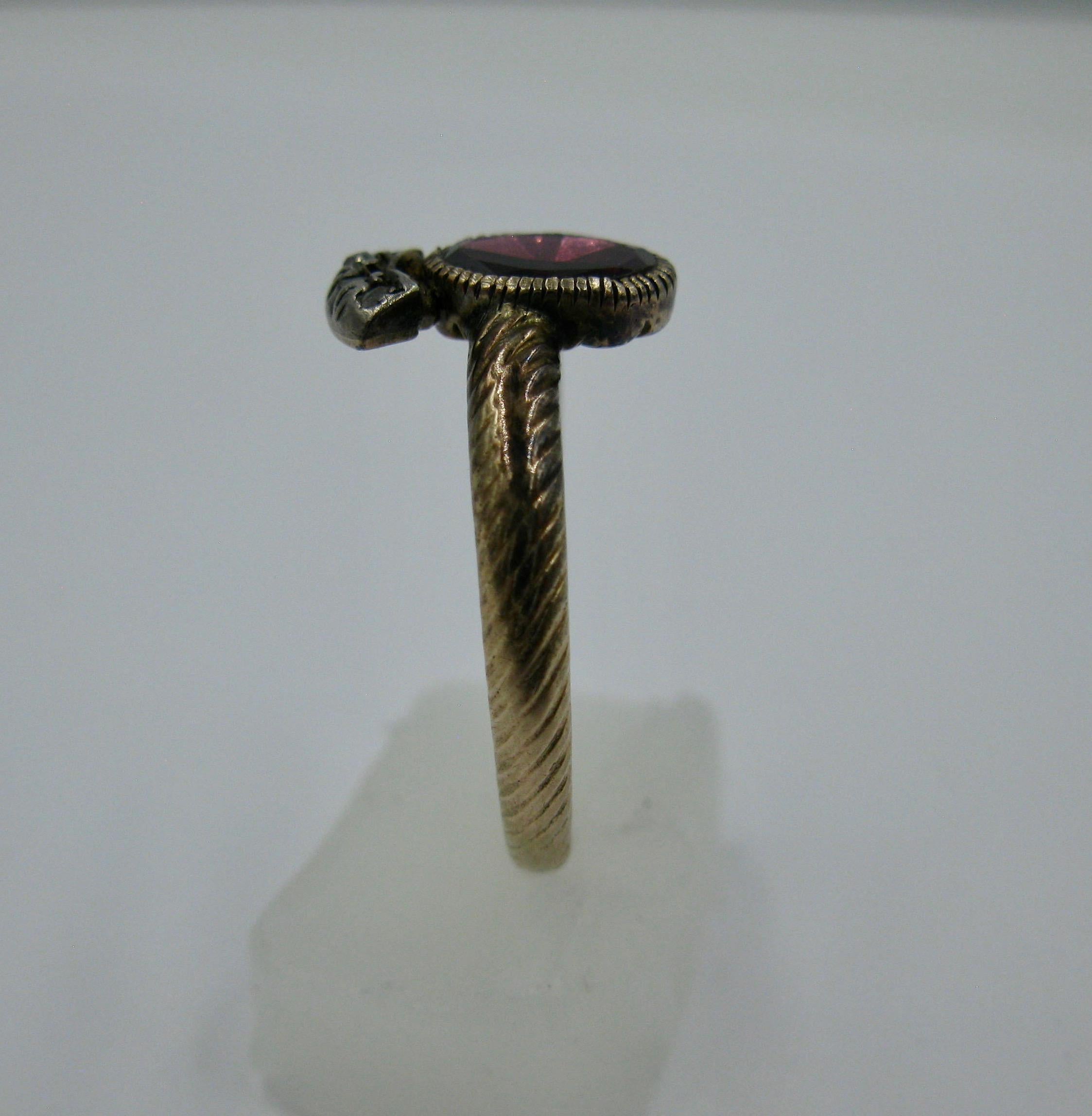 Rare Georgian Crowned Garnet Rose Cut Diamond Ring 1700s Gold Museum Quality 4
