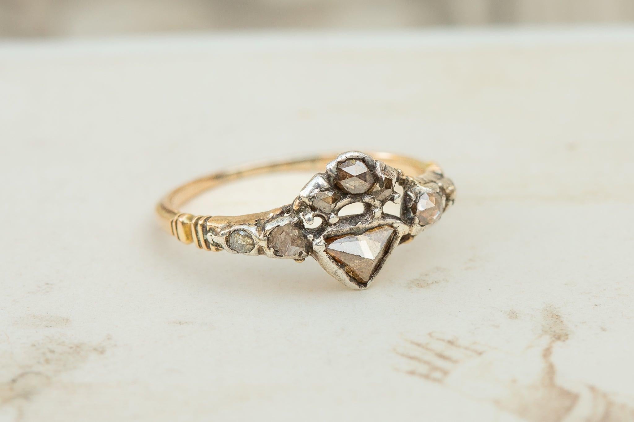 Women's Rare Georgian Diamond Crowned Heart Ring Antique Engagement Ring c.1740 Rose Cut For Sale