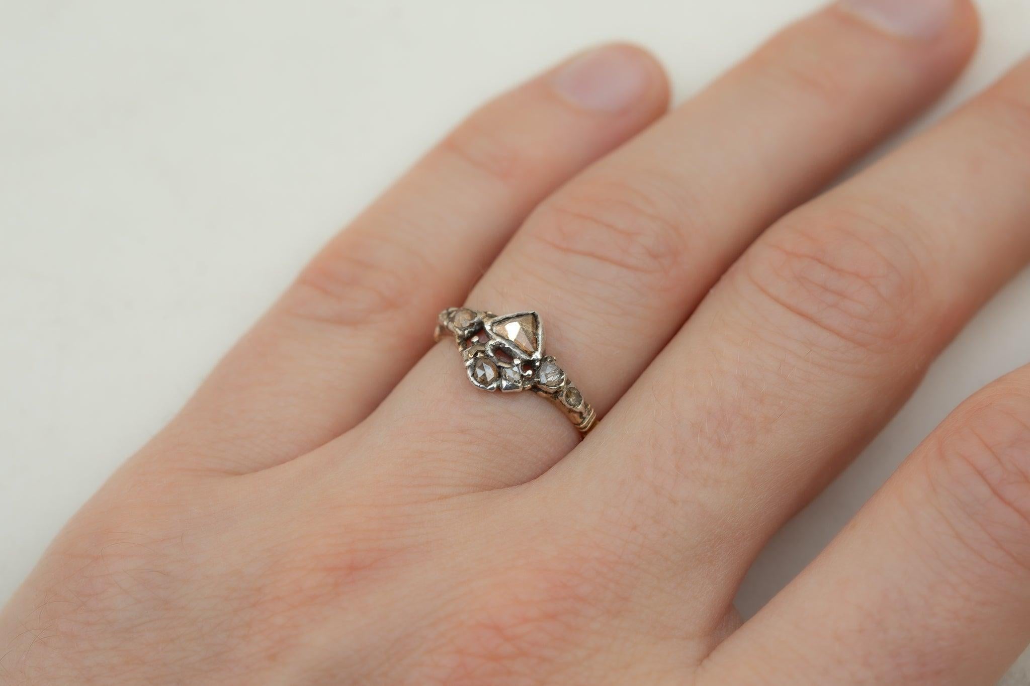 Rare Georgian Diamond Crowned Heart Ring Antique Engagement Ring c.1740 Rose Cut For Sale 2