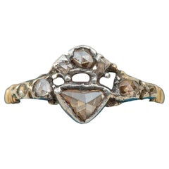Seltener georgianischer Diamant-Verlobungsring mit gekröntem Herz im Rosenschliff, antik, um 1740