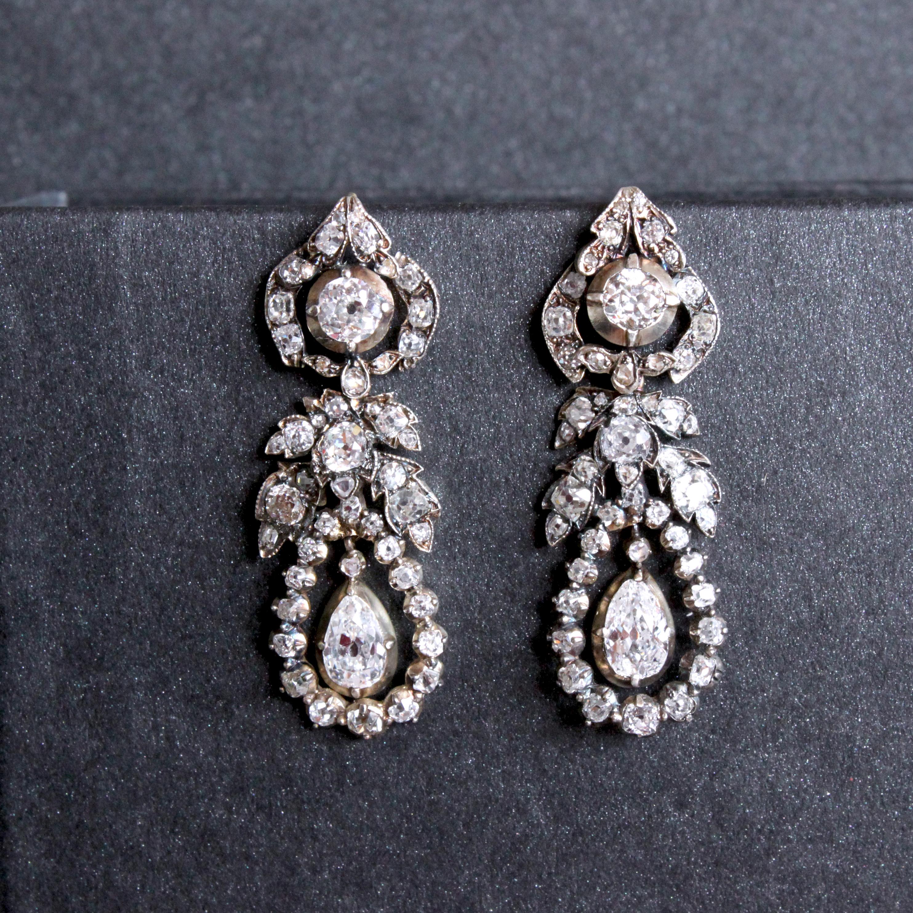 Rare Georgian Diamond Drop Earrings, circa 1810s In Good Condition In Idar-Oberstein, DE