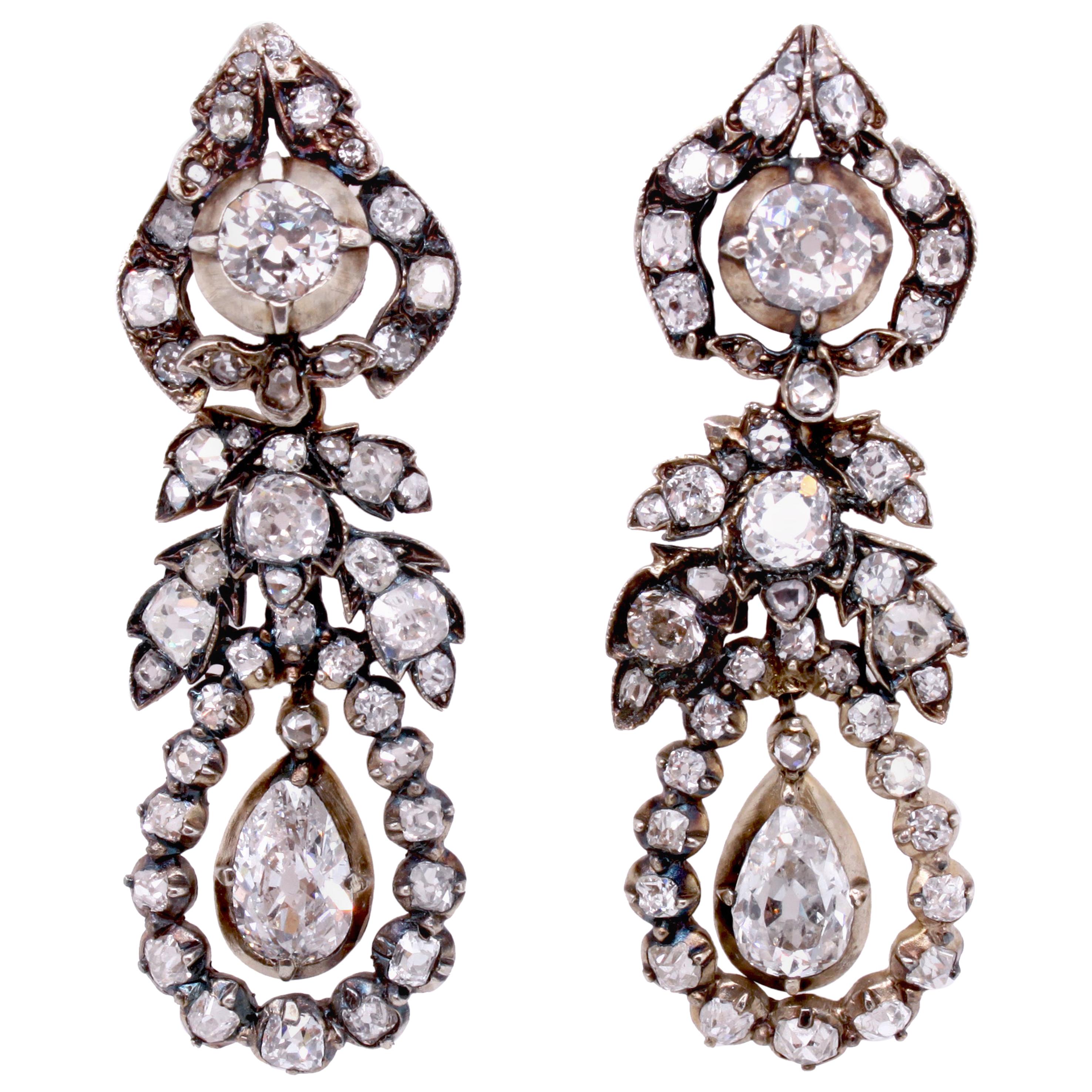 Rare Georgian Diamond Drop Earrings, circa 1810s