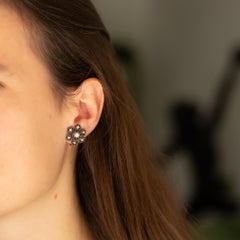 Rare Georgian earrings - silver & 14K Yellow gold, foil backed rose cut diamond