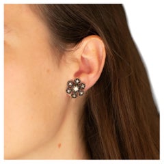 Rare Georgian earrings - silver & 14K Yellow gold, foil backed rose cut diamond