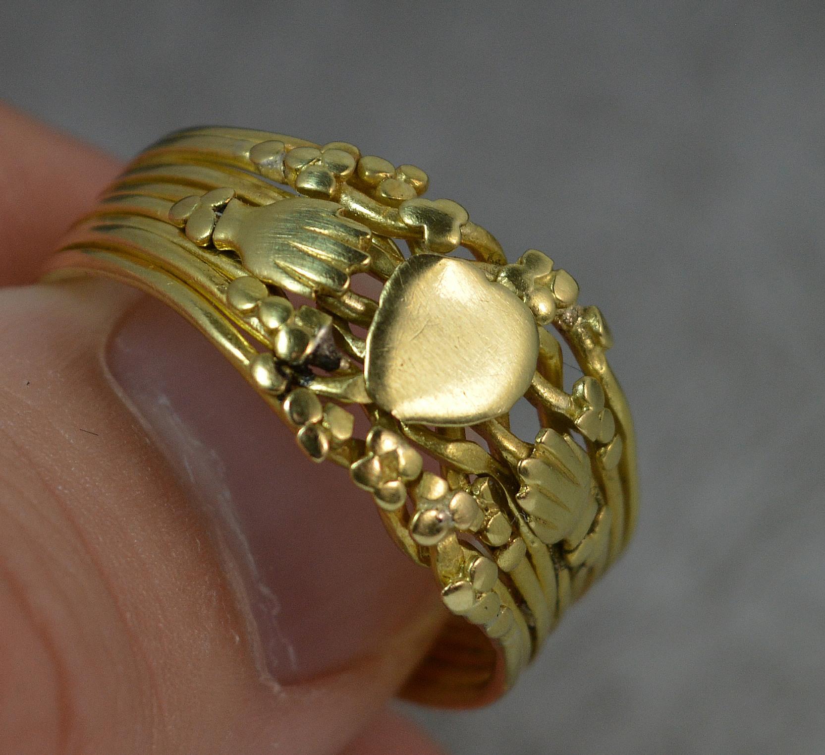 Rare Georgian Fede Handholding Faith 9-Piece Puzzle Ring in 18 Carat Gold 4