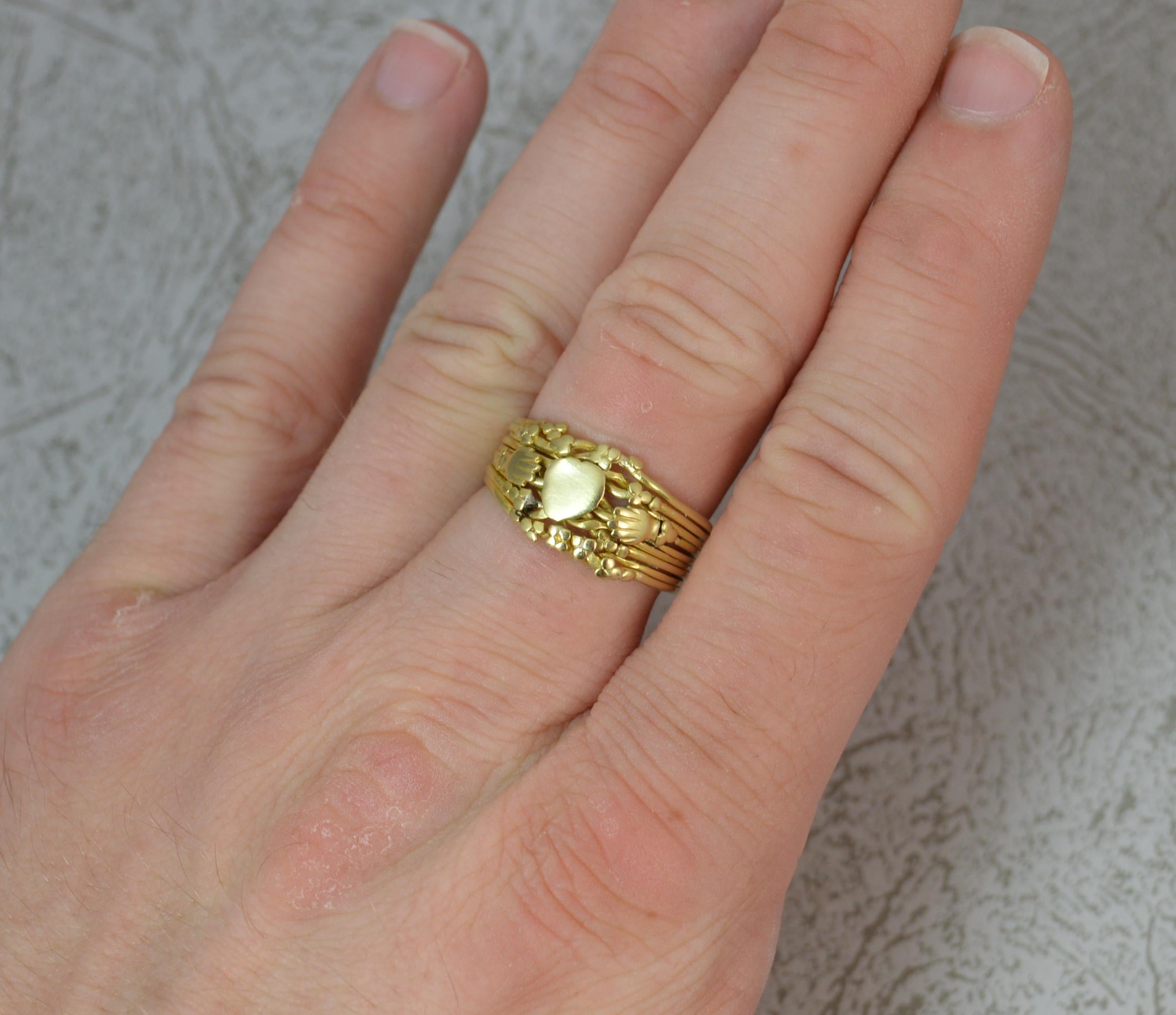 Rare Georgian Fede Handholding Faith 9-Piece Puzzle Ring in 18 Carat Gold 6