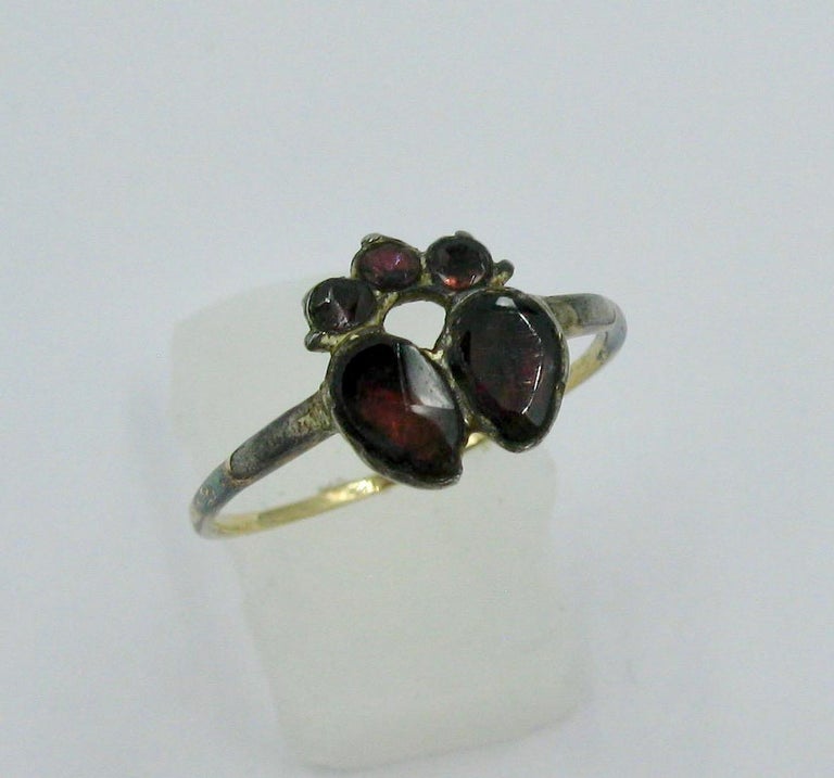 Rare Georgian Garnet Crowned Double Heart Ring 1700s Gold Museum Quality