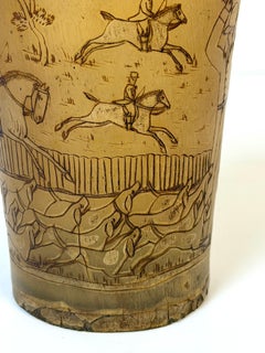 Rare Georgian Hand-Engraved Sporting Cow Horn Beaker "The Death" of the Fox Hunt
