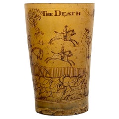Rare Georgian Hand-Engraved Sporting Cow Horn Beaker "The Death" of the Fox Hunt
