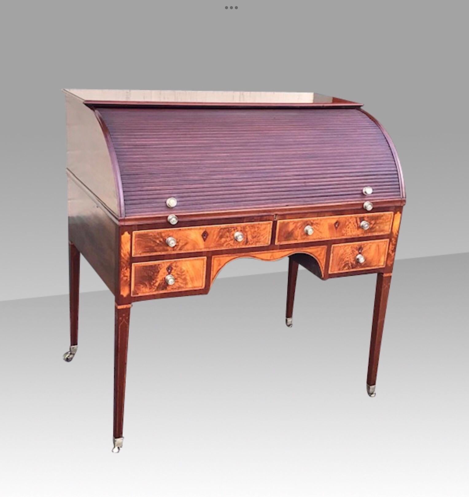 Rare Georgian Hepplewhite Period Inlaid Mahogany Antique Tambour Estate Desk For Sale 3