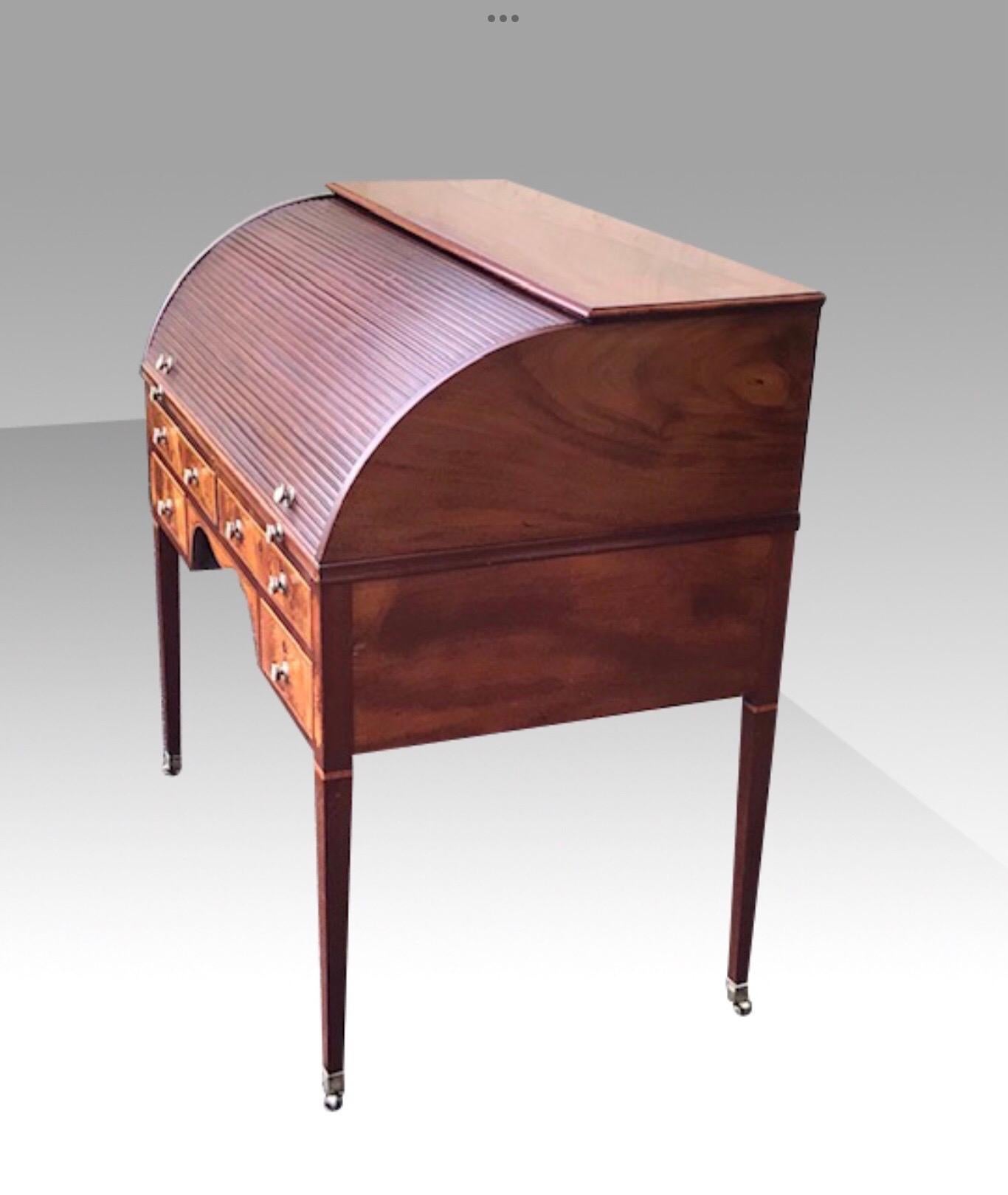 Rare Georgian Hepplewhite Period Inlaid Mahogany Antique Tambour Estate Desk For Sale 4
