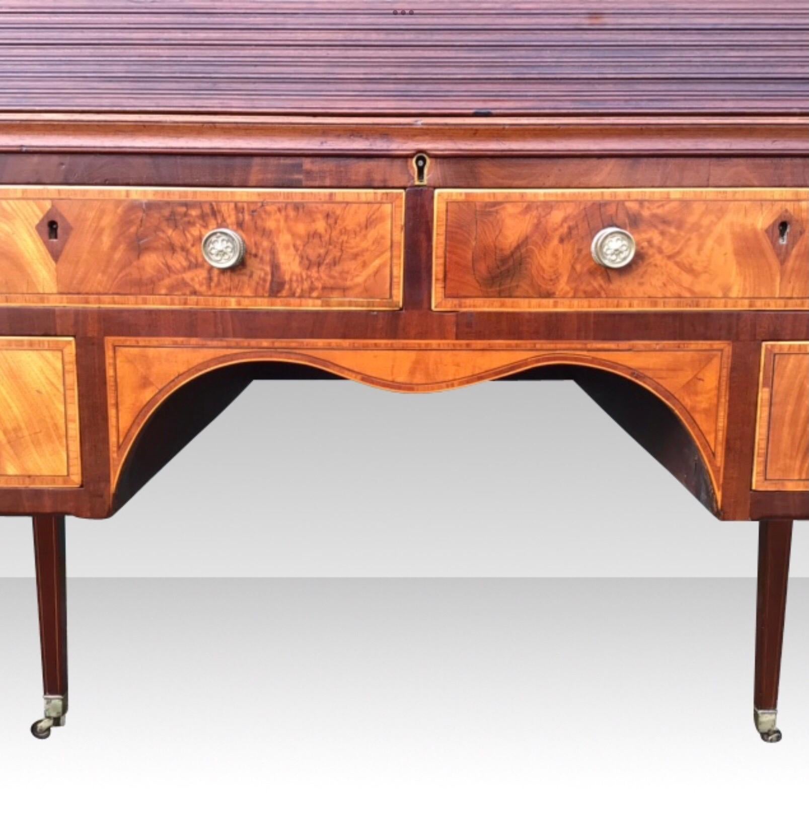 Rare Georgian Hepplewhite Period Inlaid Mahogany Antique Tambour Estate Desk For Sale 7