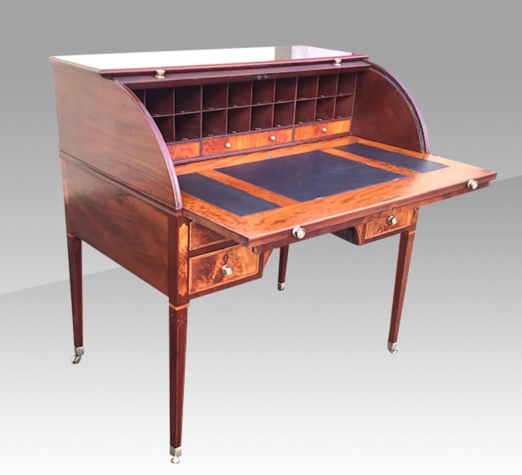 Rare Georgian Hepplewhite Period Inlaid Mahogany Antique Tambour Estate Desk For Sale 11