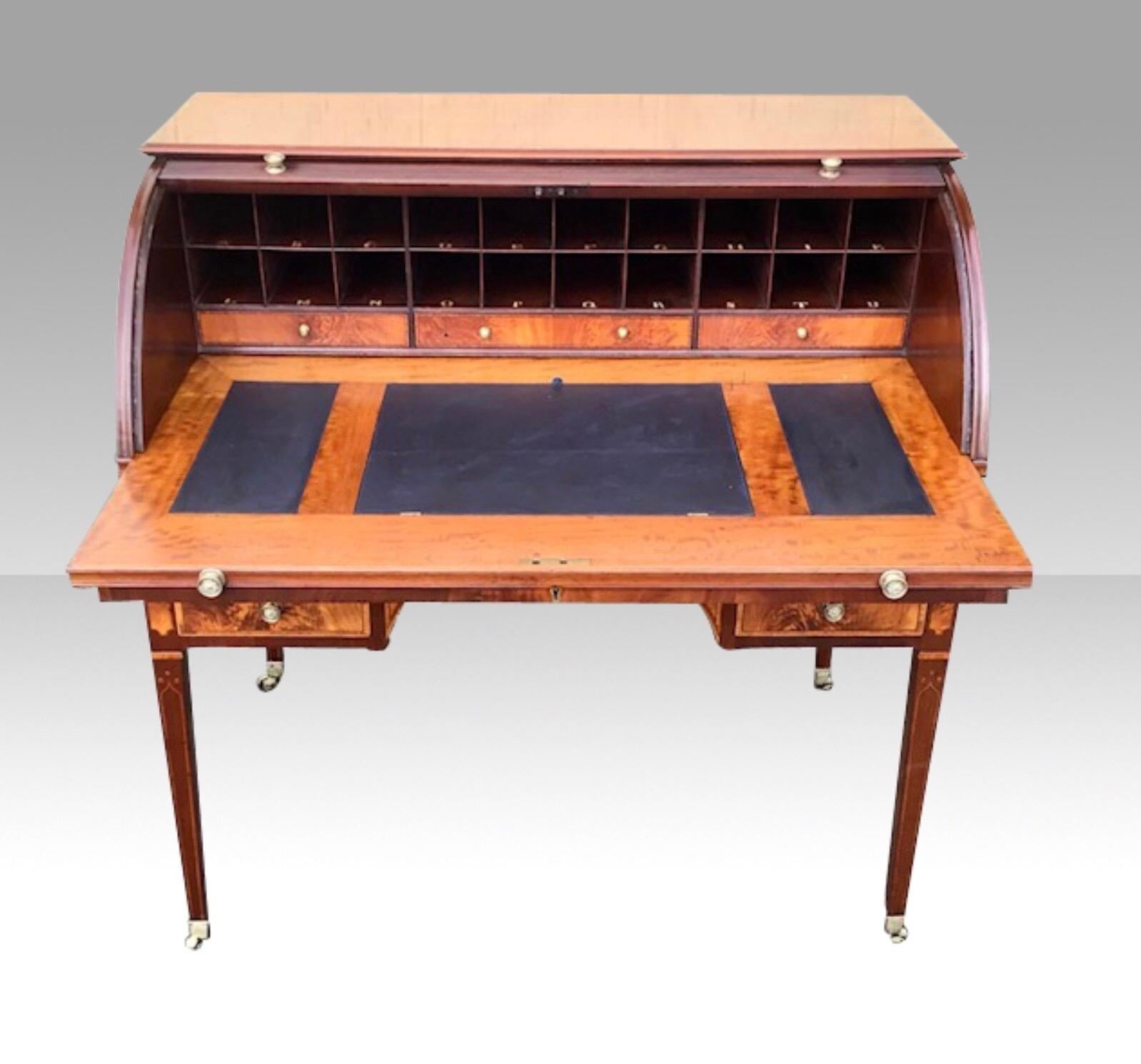 Rare Georgian Hepplewhite Period Inlaid Mahogany Antique Tambour Estate Desk In Good Condition For Sale In Antrim, GB