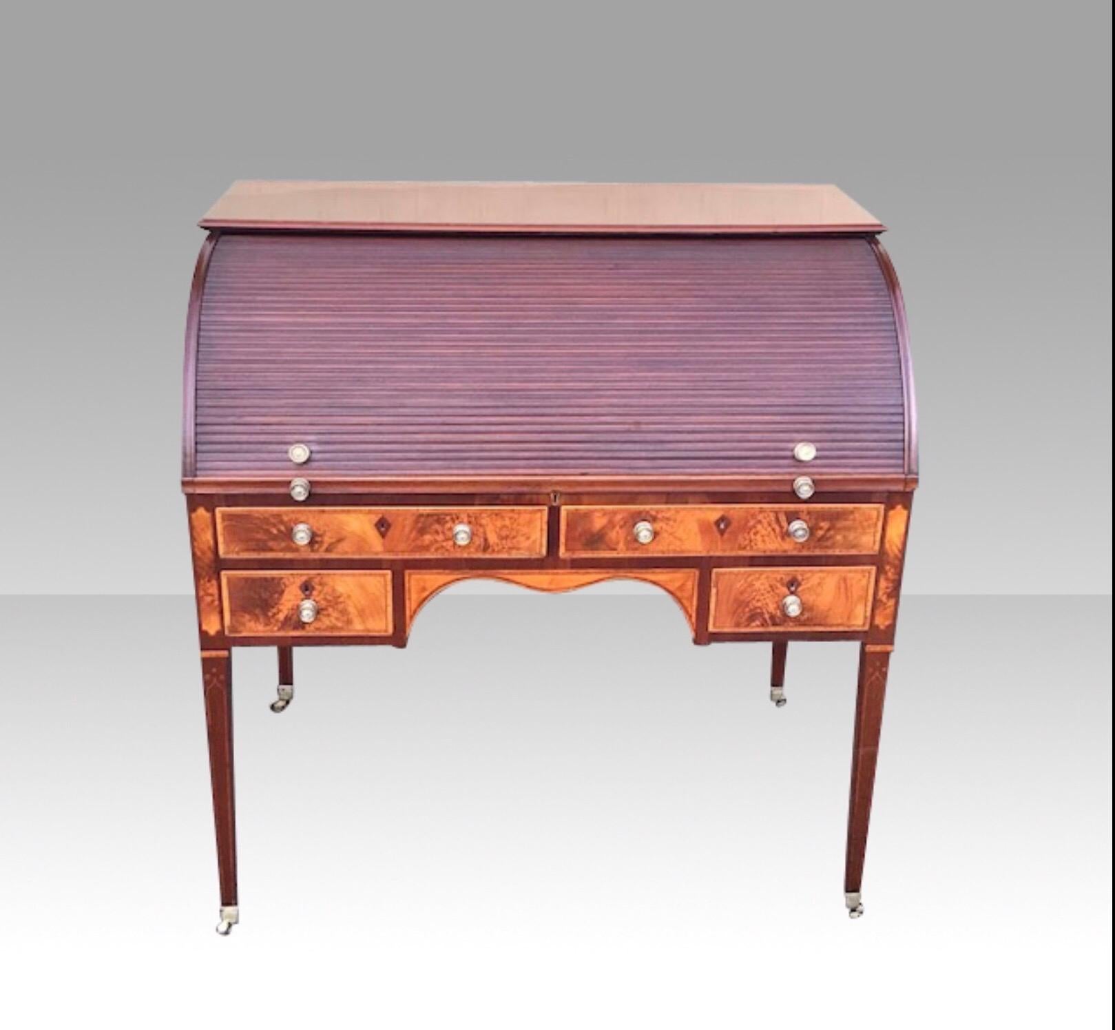 Rare Georgian Hepplewhite Period Inlaid Mahogany Antique Tambour Estate Desk For Sale 2