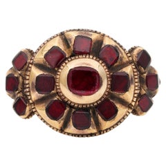 Rare Georgian Iberian Table Cut Red Garnet 18 Karat Gold