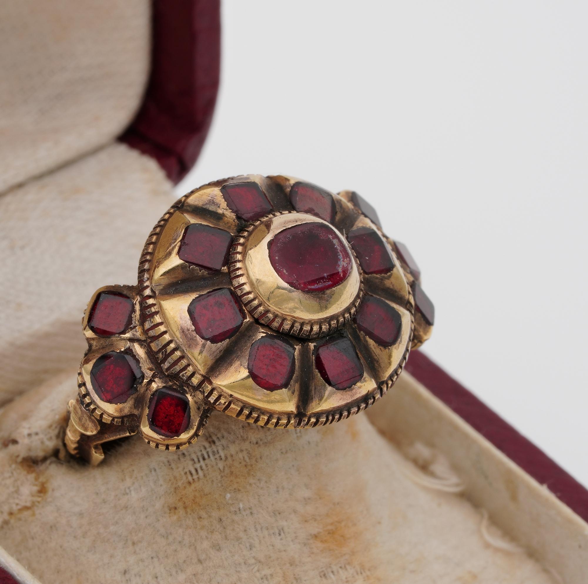 Women's or Men's Rare Georgian Iberian Table Cut Red Garnet 18 Karat Gold