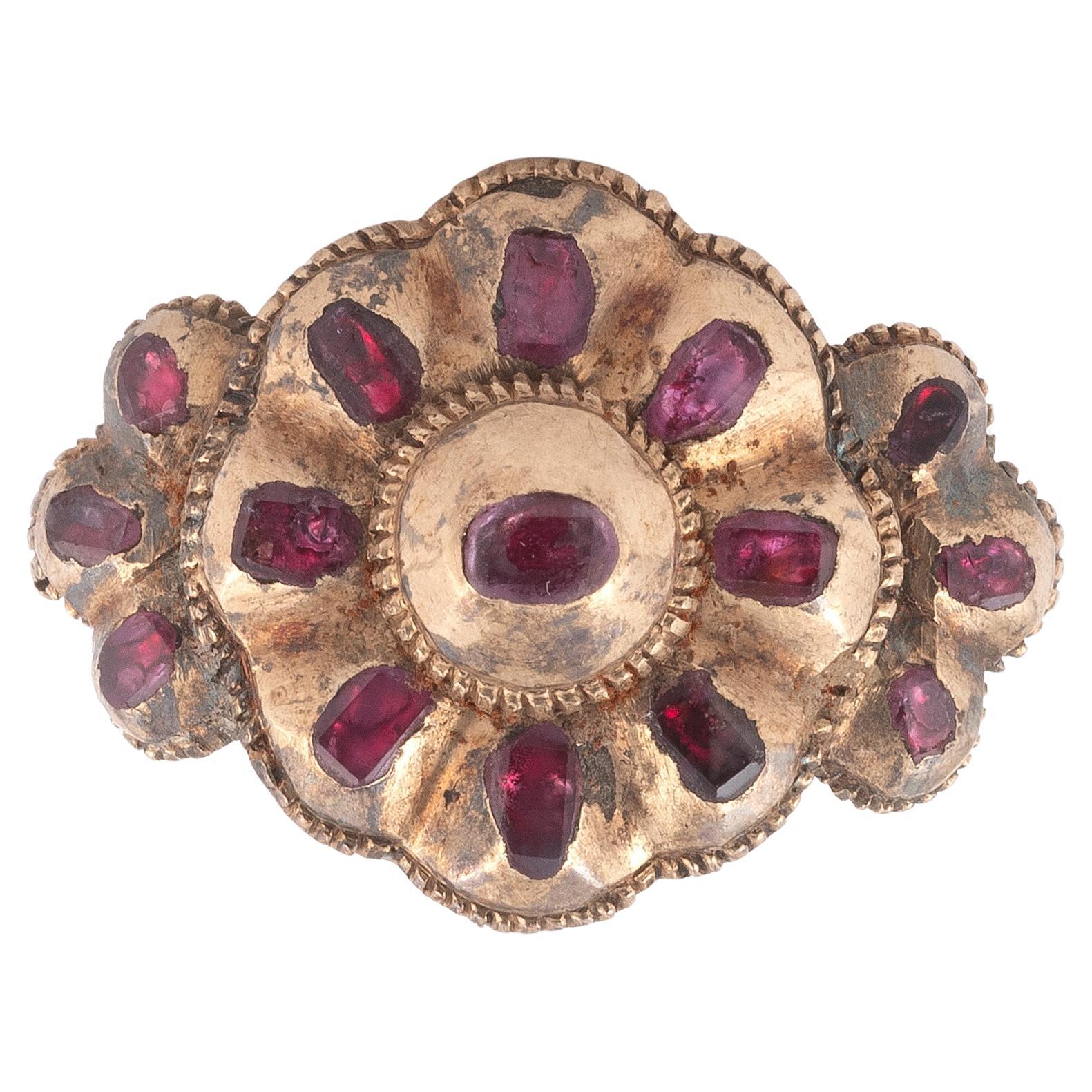 Rare Georgian Italian Table Cut Ruby Gold Ring For Sale