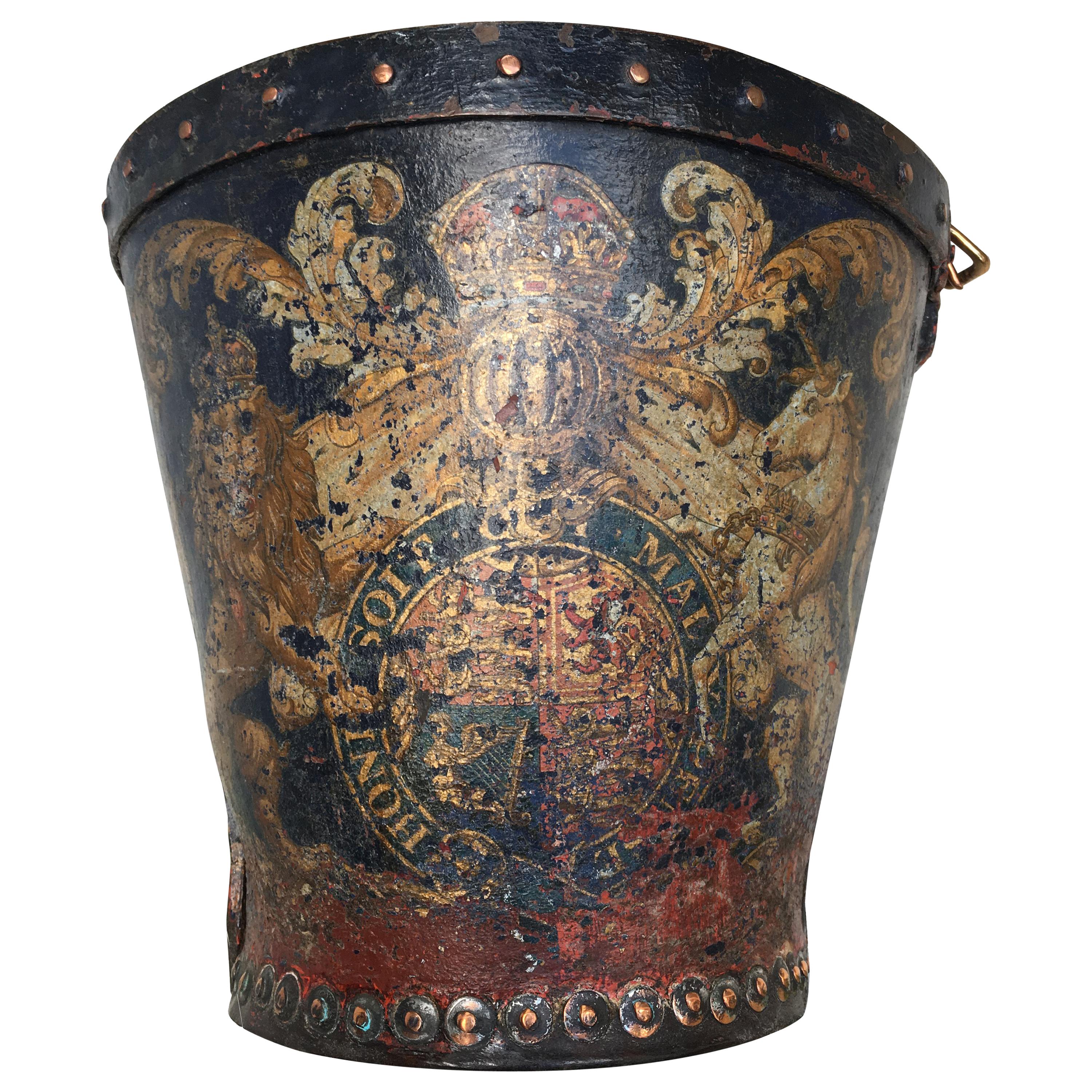 Rare Georgian Leather Royal Fire Bucket For Sale