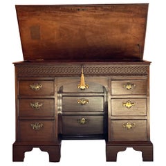 Antique Rare Georgian Mahogany Kneehole Desk Lift Up Top, 18th Century, circa 1780