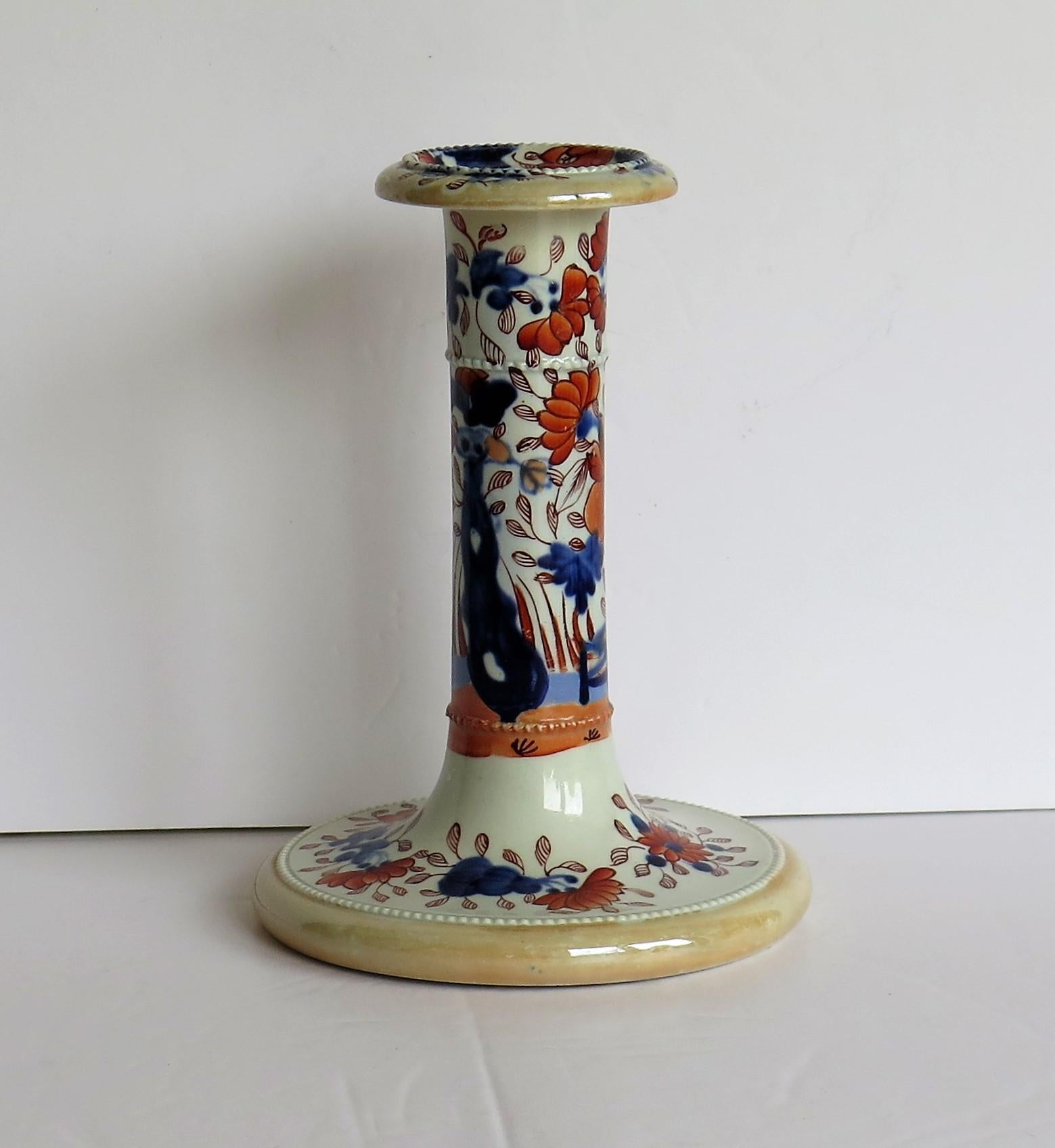 Rare Georgian Mason's Ironstone Candlestick in Fence Japan Pattern, circa 1820 In Good Condition In Lincoln, Lincolnshire