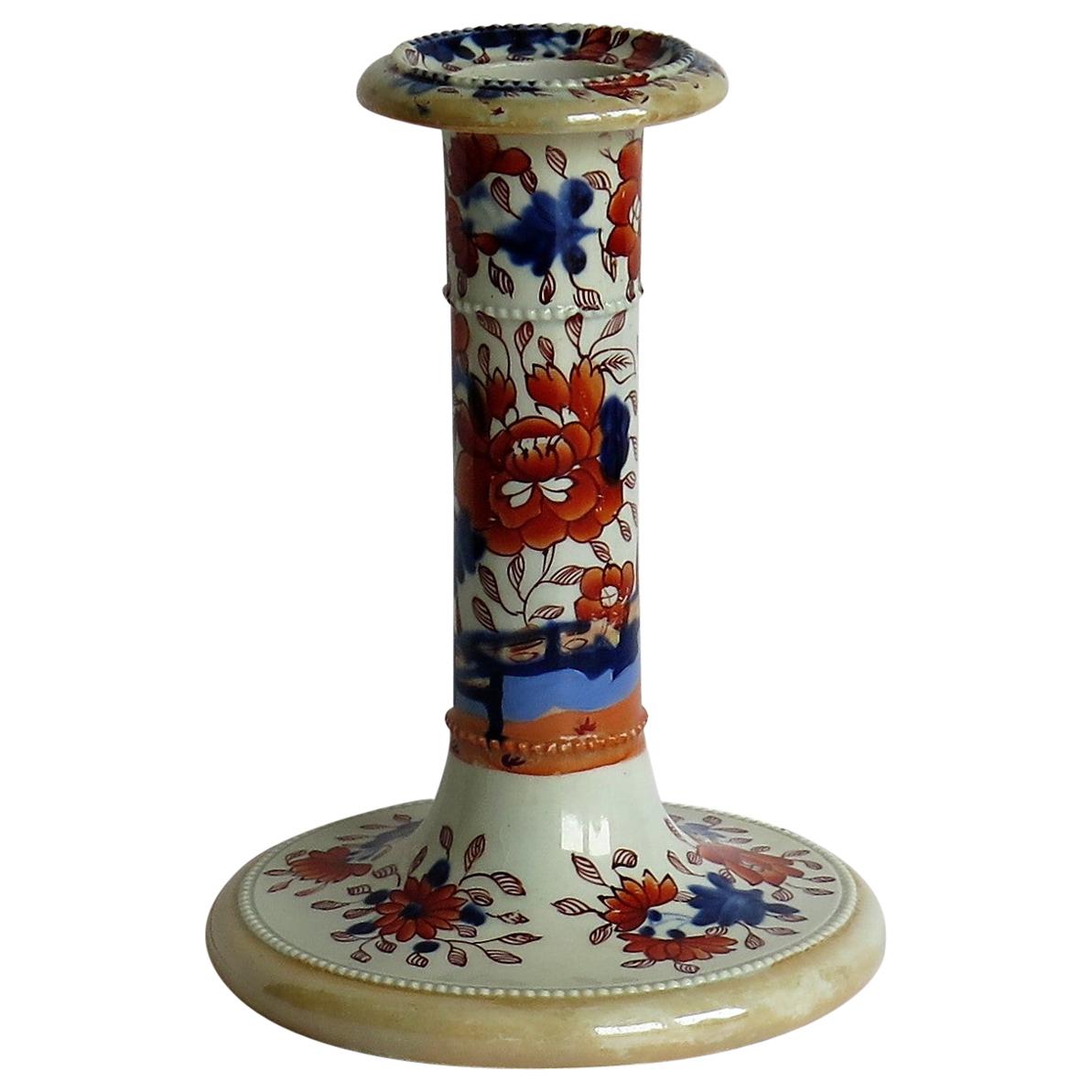 Rare Georgian Mason's Ironstone Candlestick in Fence Japan Pattern, circa 1820