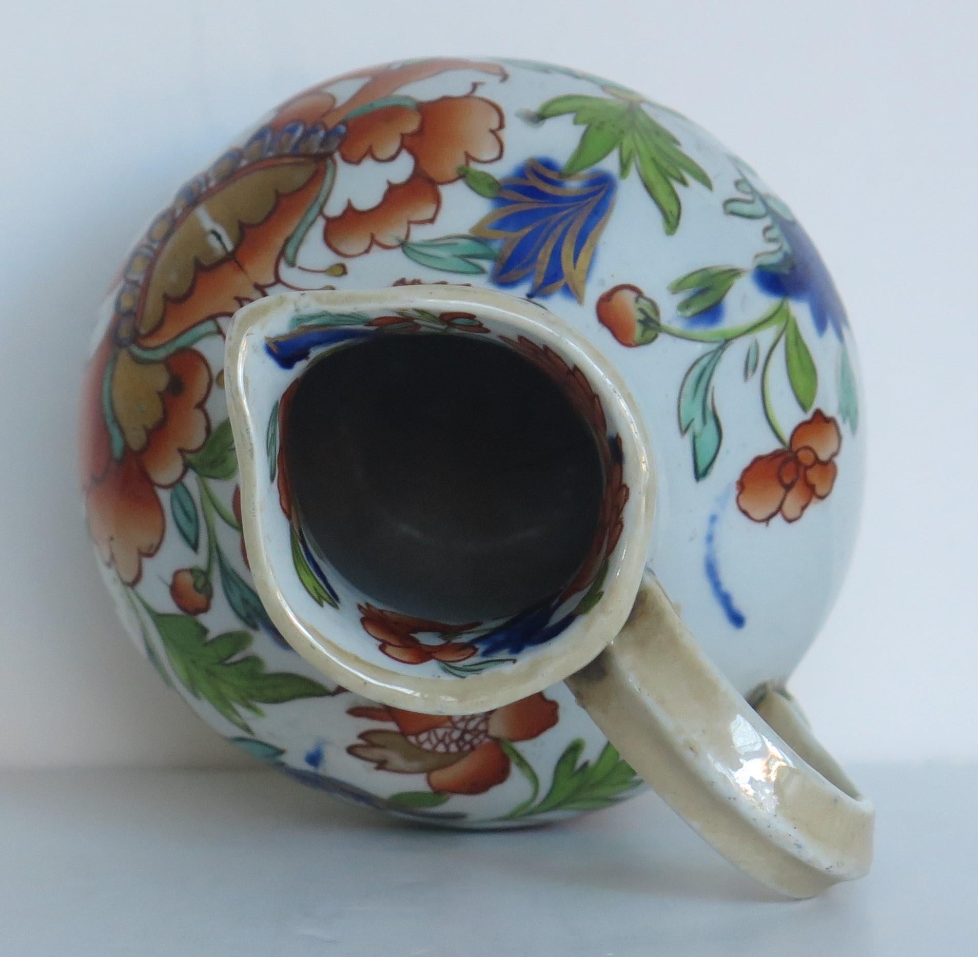 Rare Georgian Mason's Ironstone Cream Jug in Large Stamen Flower Ptn. Ca 1820 2