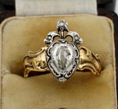Rare Georgian Old Mine Diamond Heart 18 Karat Ring