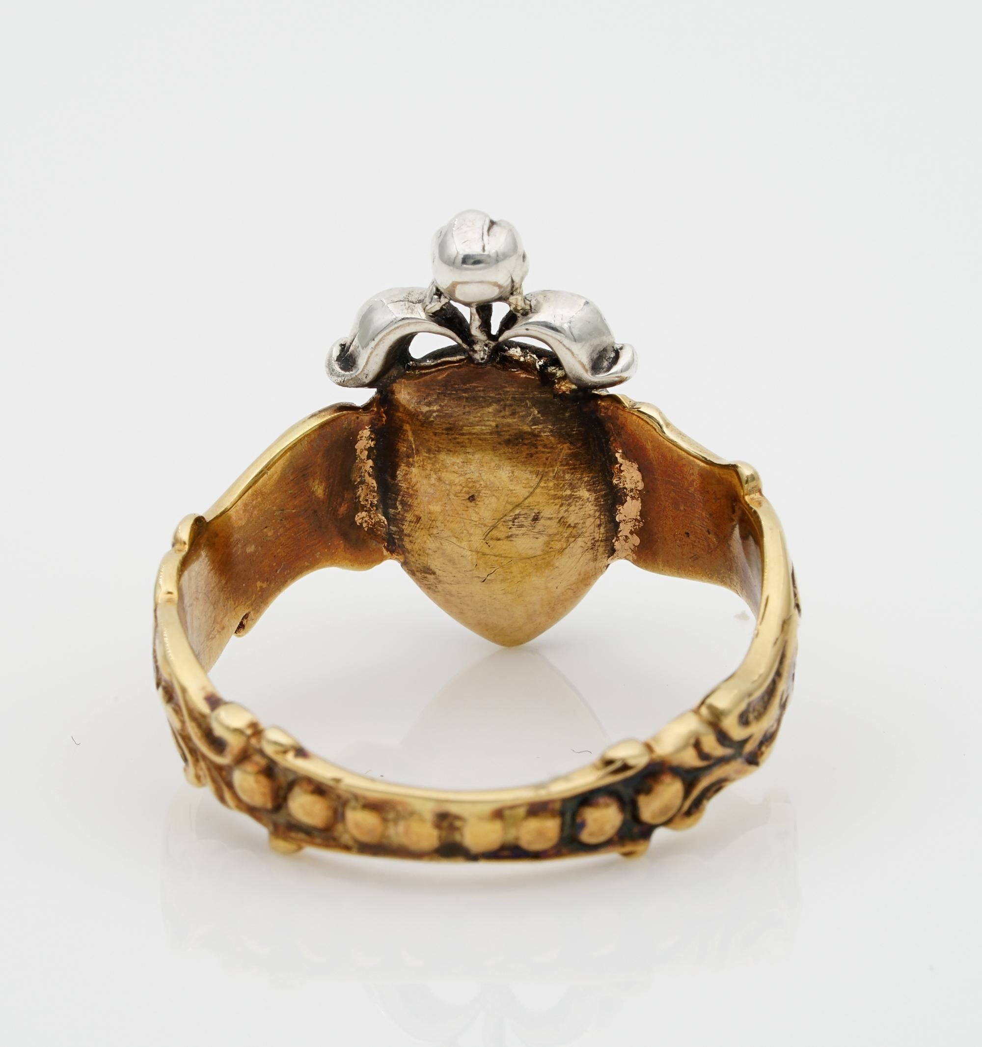 Rare Georgian Old Mine Diamond Heart 18 Karat Ring For Sale 1