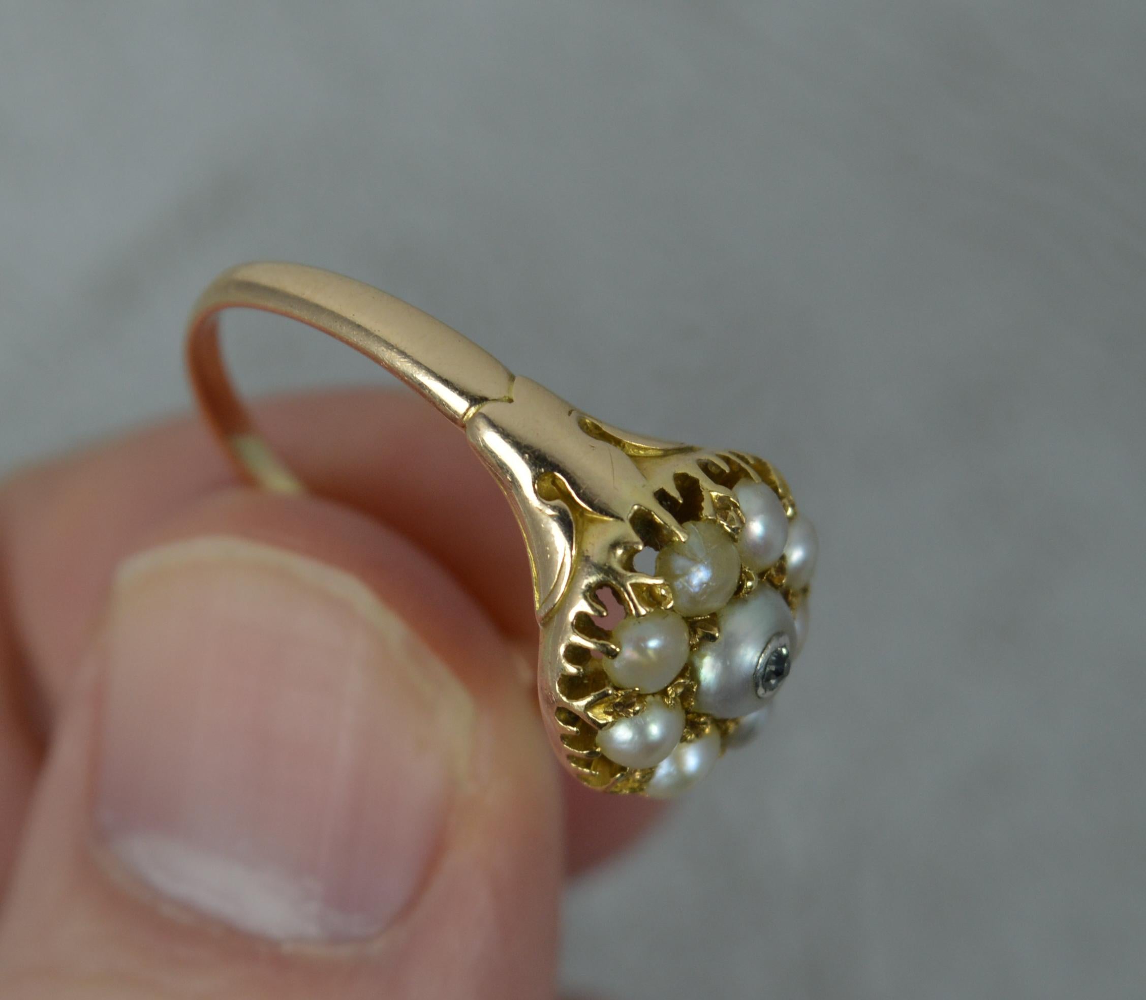 Rare Georgian Pearl and Diamond 15 Carat Gold Cluster Ring 4