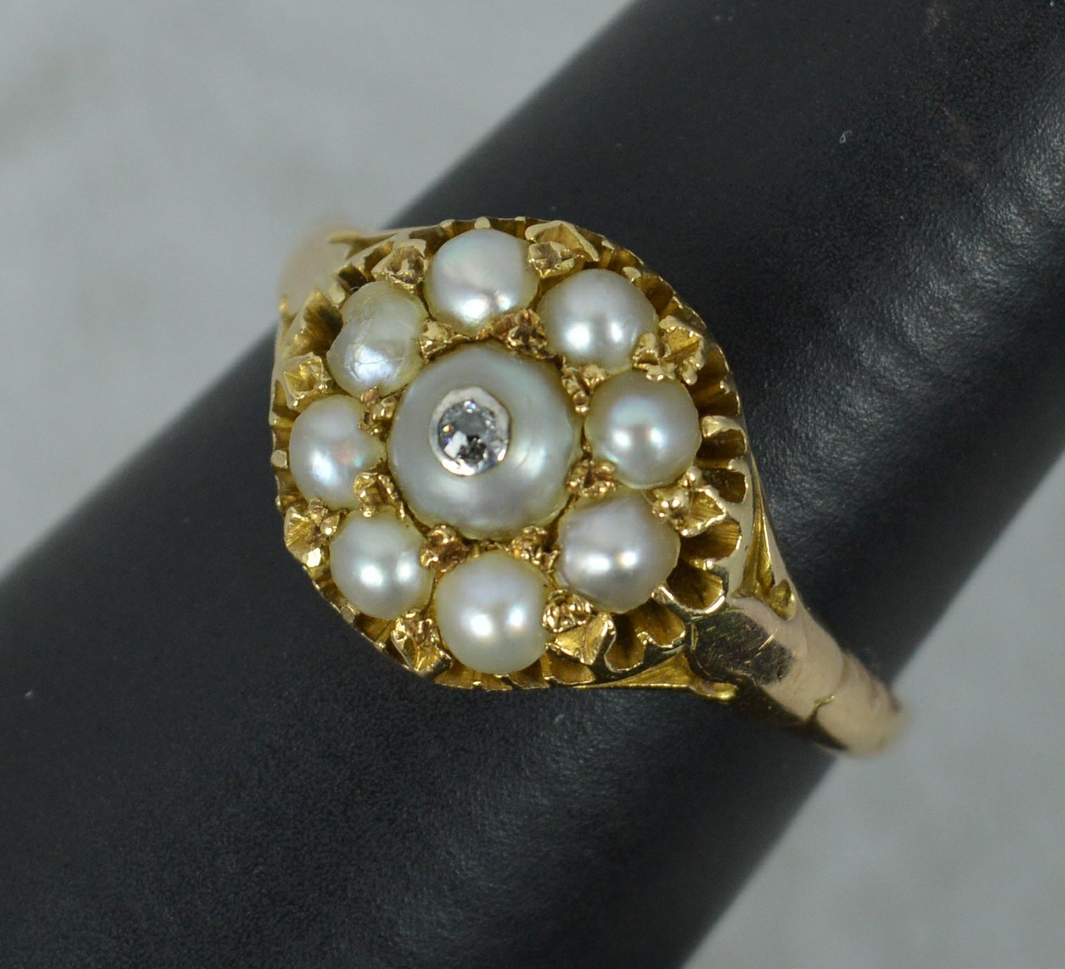 Rare Georgian Pearl and Diamond 15 Carat Gold Cluster Ring 6