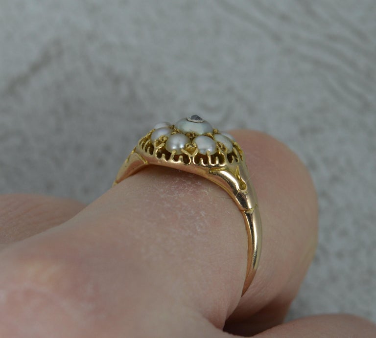 Rare Georgian Pearl and Diamond 15 Carat Gold Cluster Ring at 1stDibs