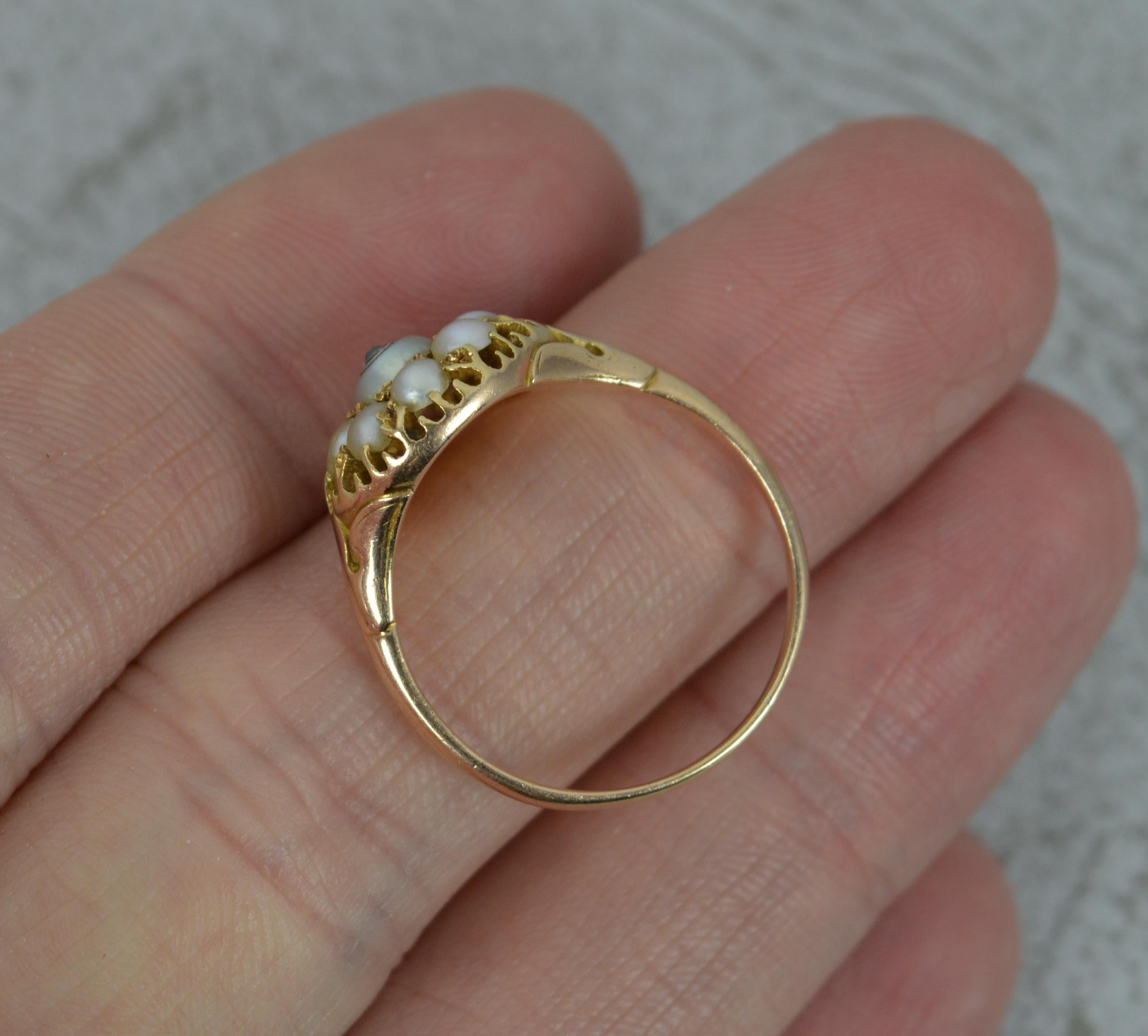 Rose Cut Rare Georgian Pearl and Diamond 15 Carat Gold Cluster Ring