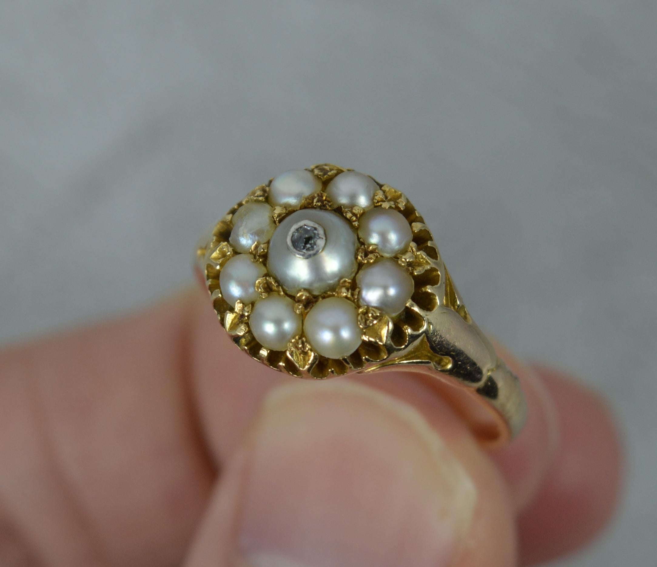 Women's Rare Georgian Pearl and Diamond 15 Carat Gold Cluster Ring