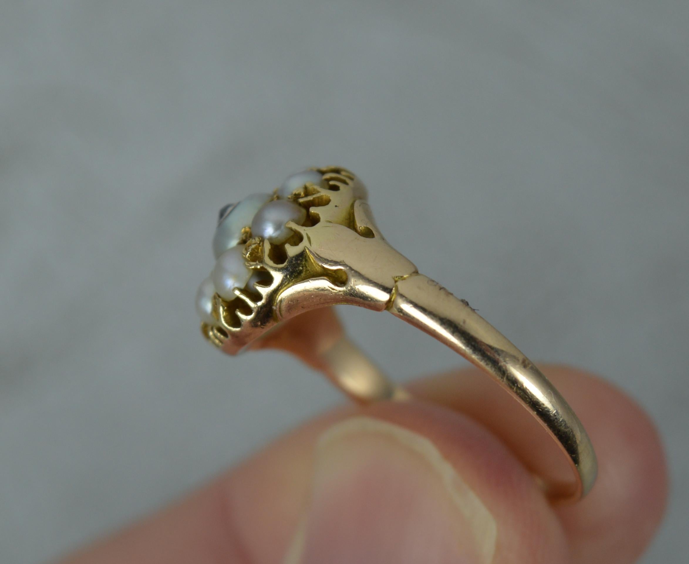 Rare Georgian Pearl and Diamond 15 Carat Gold Cluster Ring 1