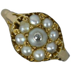 Rare Georgian Pearl and Diamond 15 Carat Gold Cluster Ring