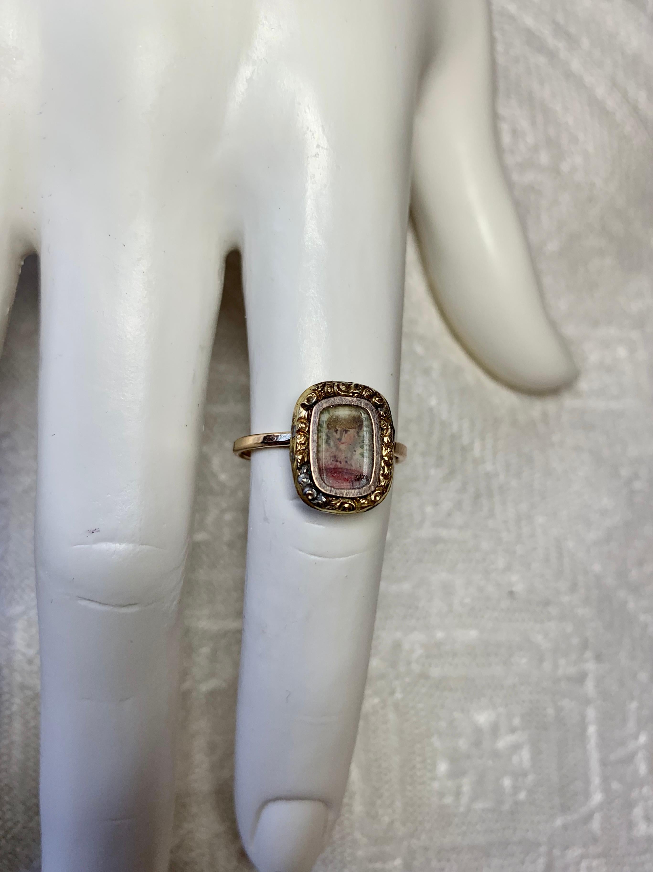 Rare Georgian Portrait Miniature Ring Gold Museum Quality In Good Condition In New York, NY