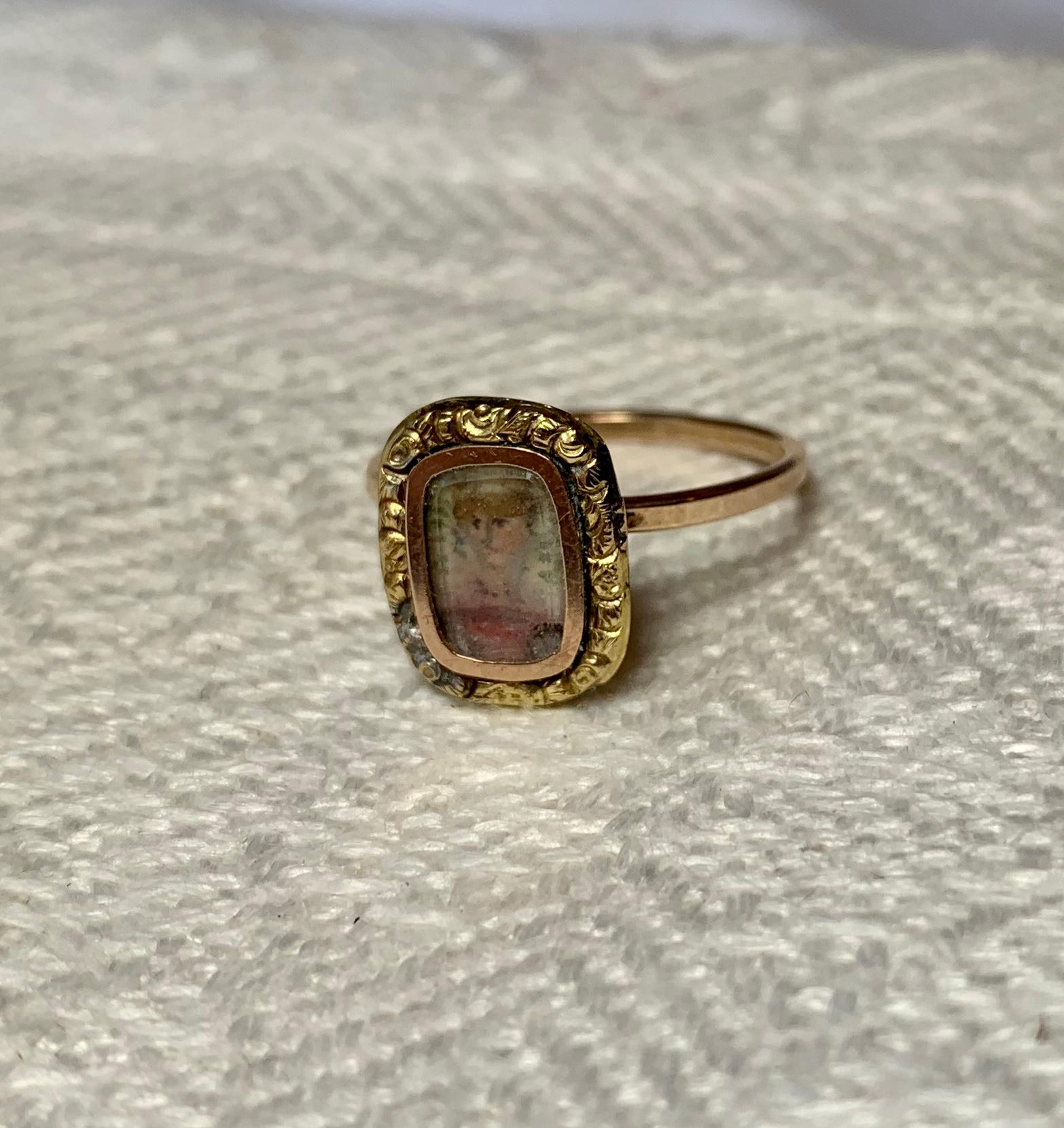 Women's Rare Georgian Portrait Miniature Ring Gold Museum Quality