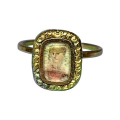 Rare Georgian Portrait Miniature Ring Gold Museum Quality