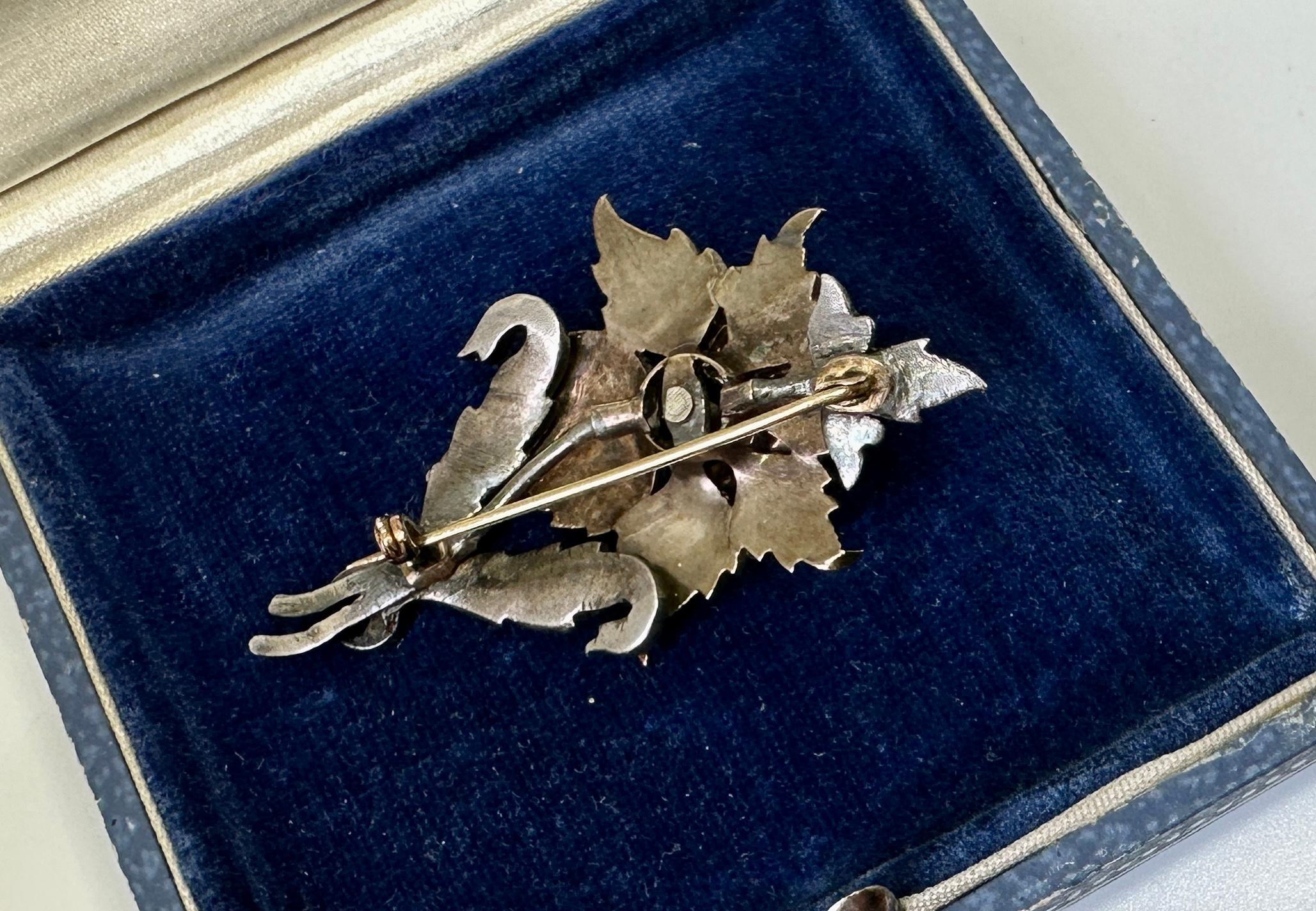 Rare Georgian Rose Cut Diamond Enamel Flower Pendant Silver And Gold Necklace For Sale 6
